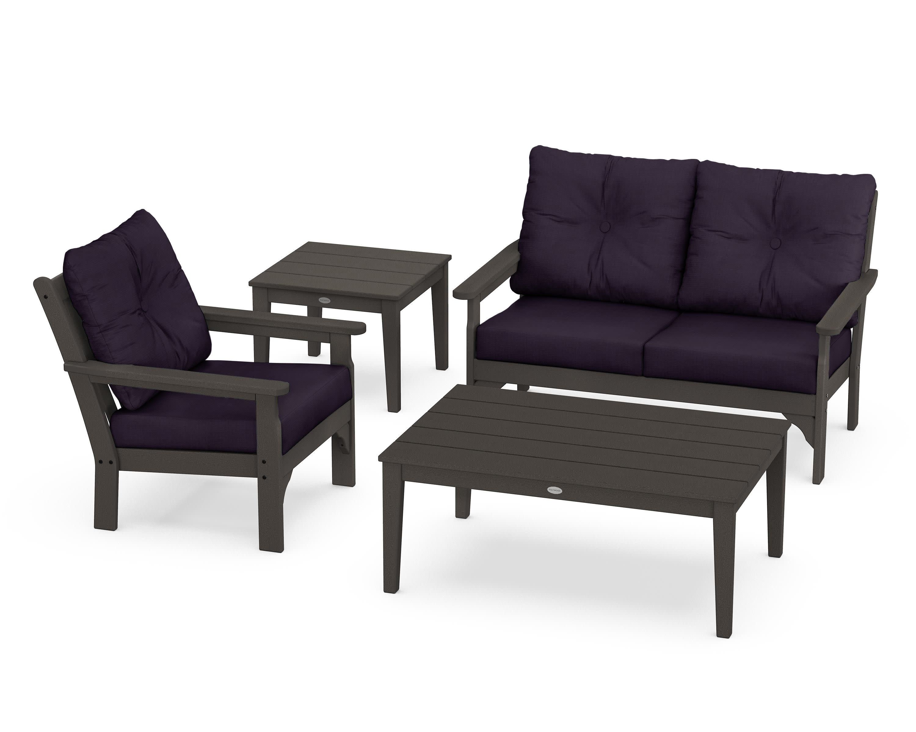 Vineyard 4-Piece Deep Seating Set in Vintage Coffee / Navy Linen