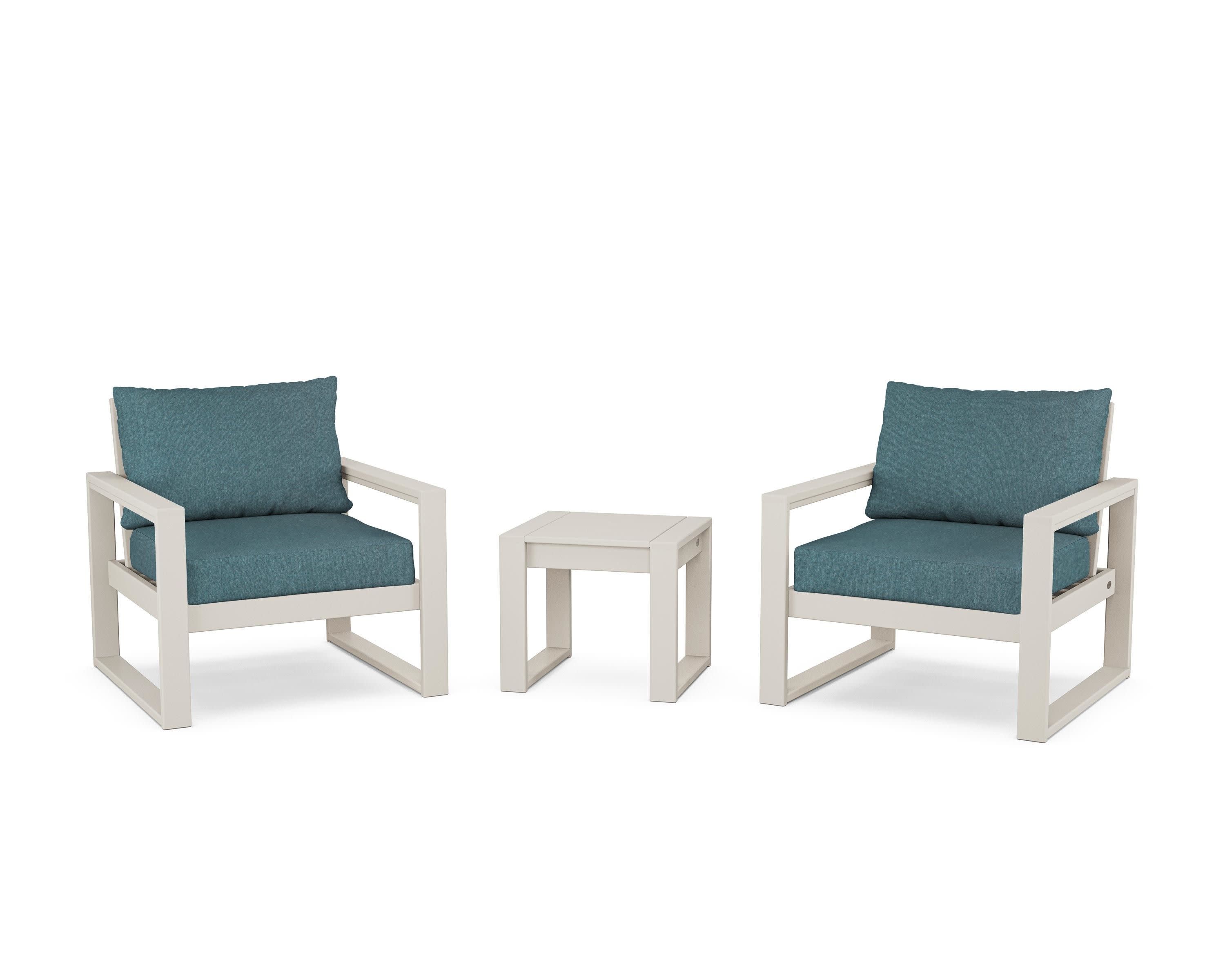 EDGE Sectional 3-Piece Deep Seating Set in Sand / Ocean Teal