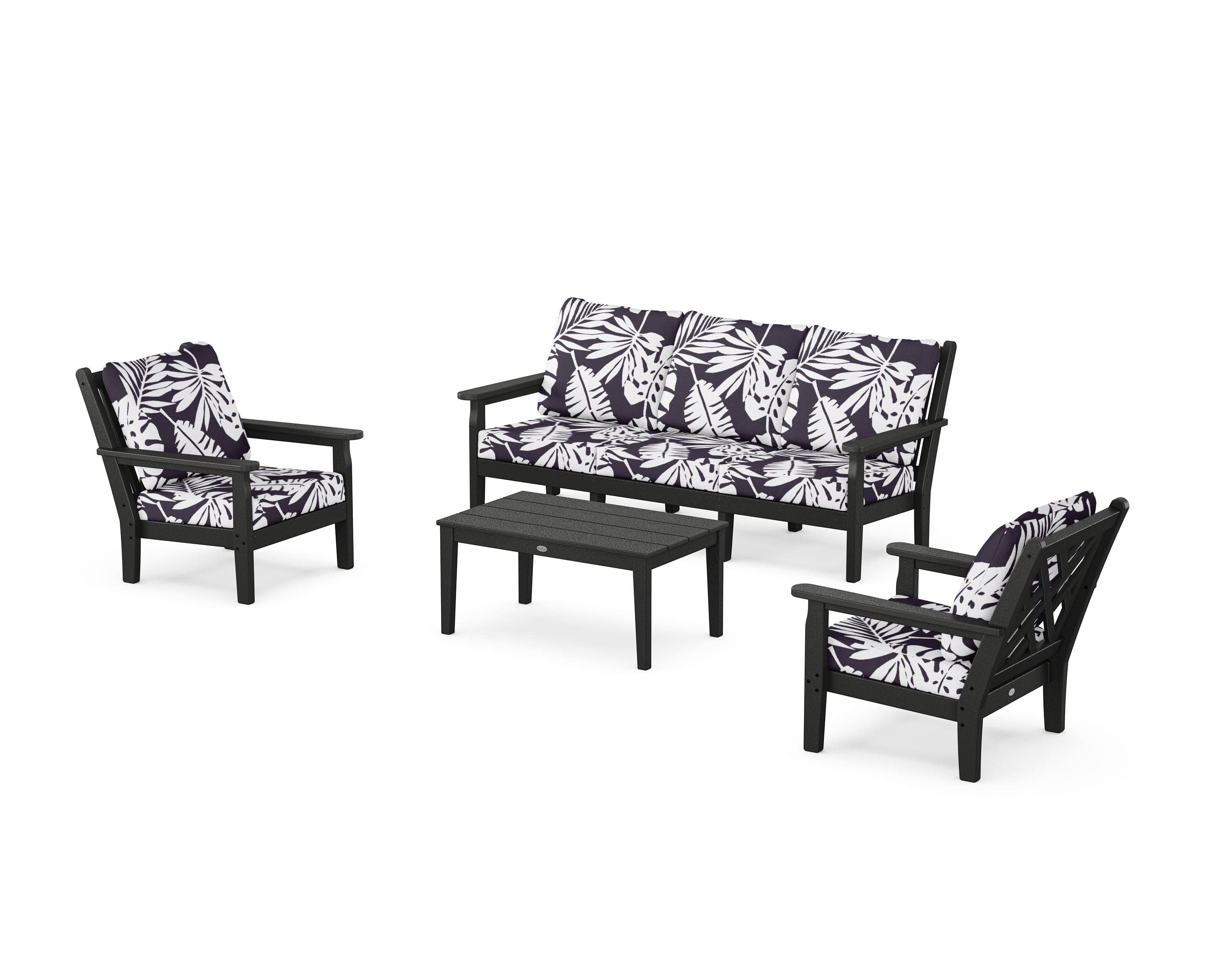 Chippendale 4-Piece Deep Seating Set with Sofa in Black / Leaf Navy