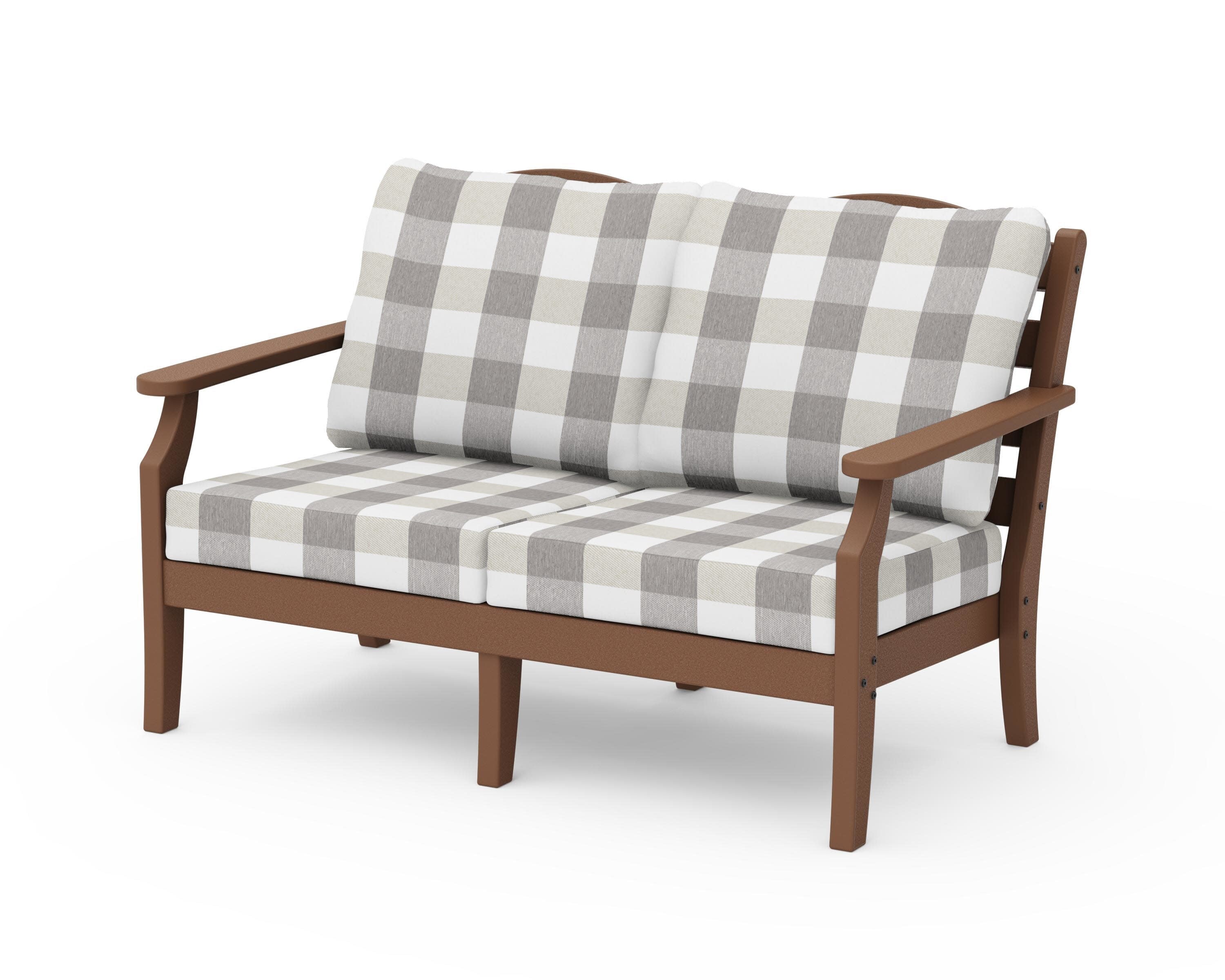 Savannah Deep Seating Loveseat in Teak / Buffalo Plaid Grey Mist