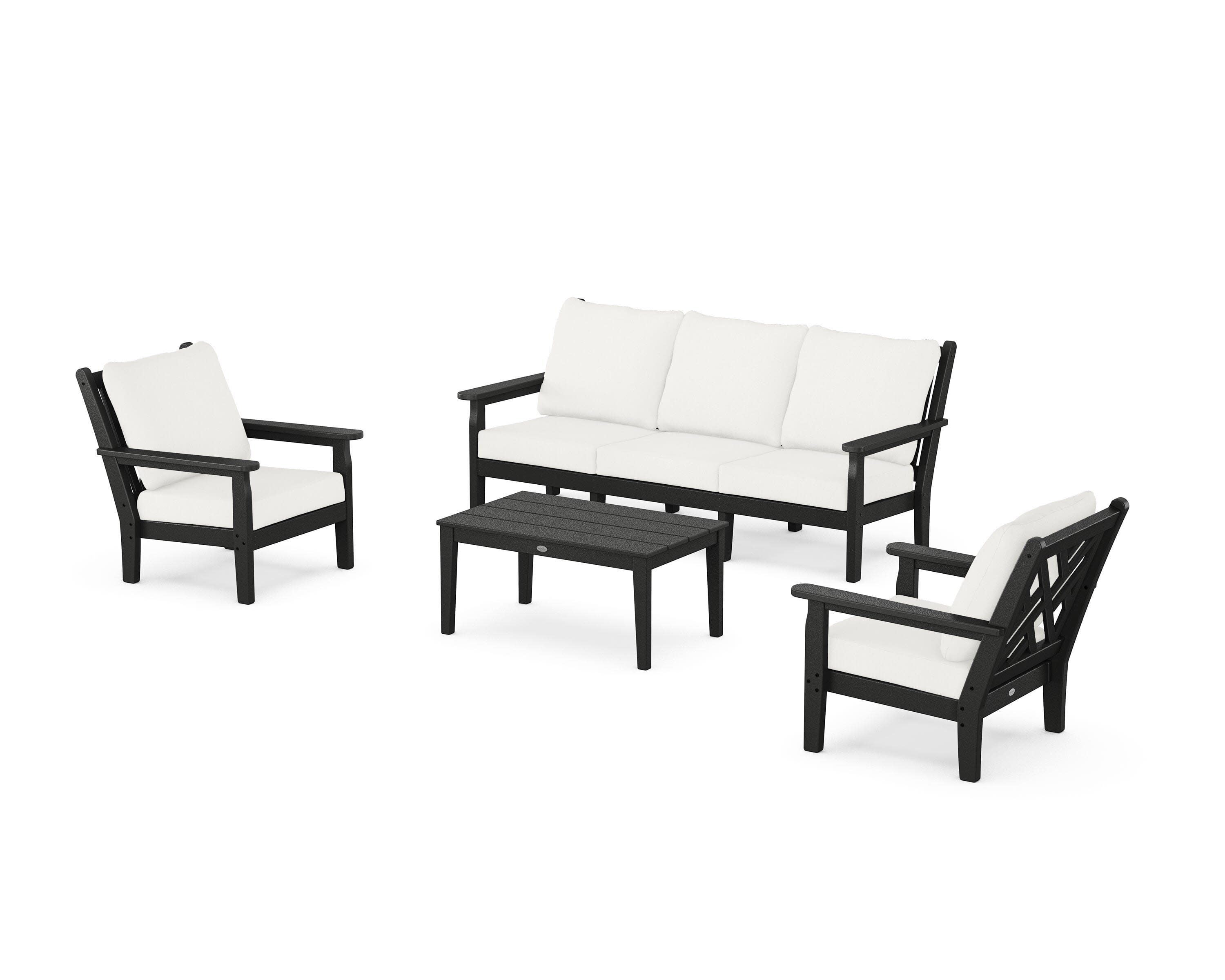 Chippendale 4-Piece Deep Seating Set with Sofa in Black / Natural Linen