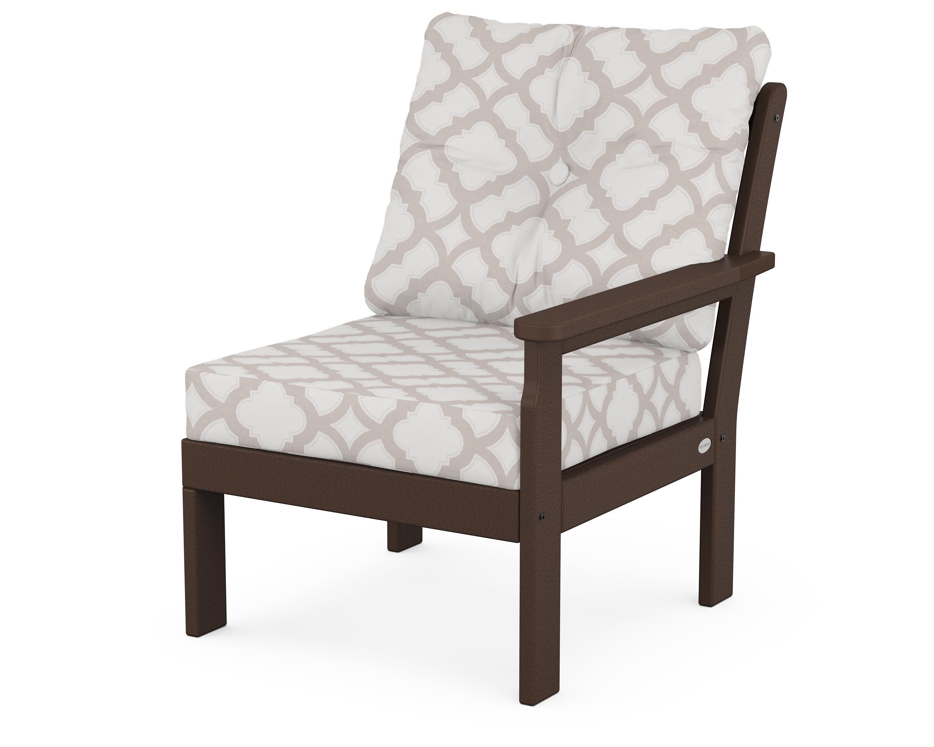 Vineyard Modular Right Arm Chair in Mahogany / Trellis Dune Burlap