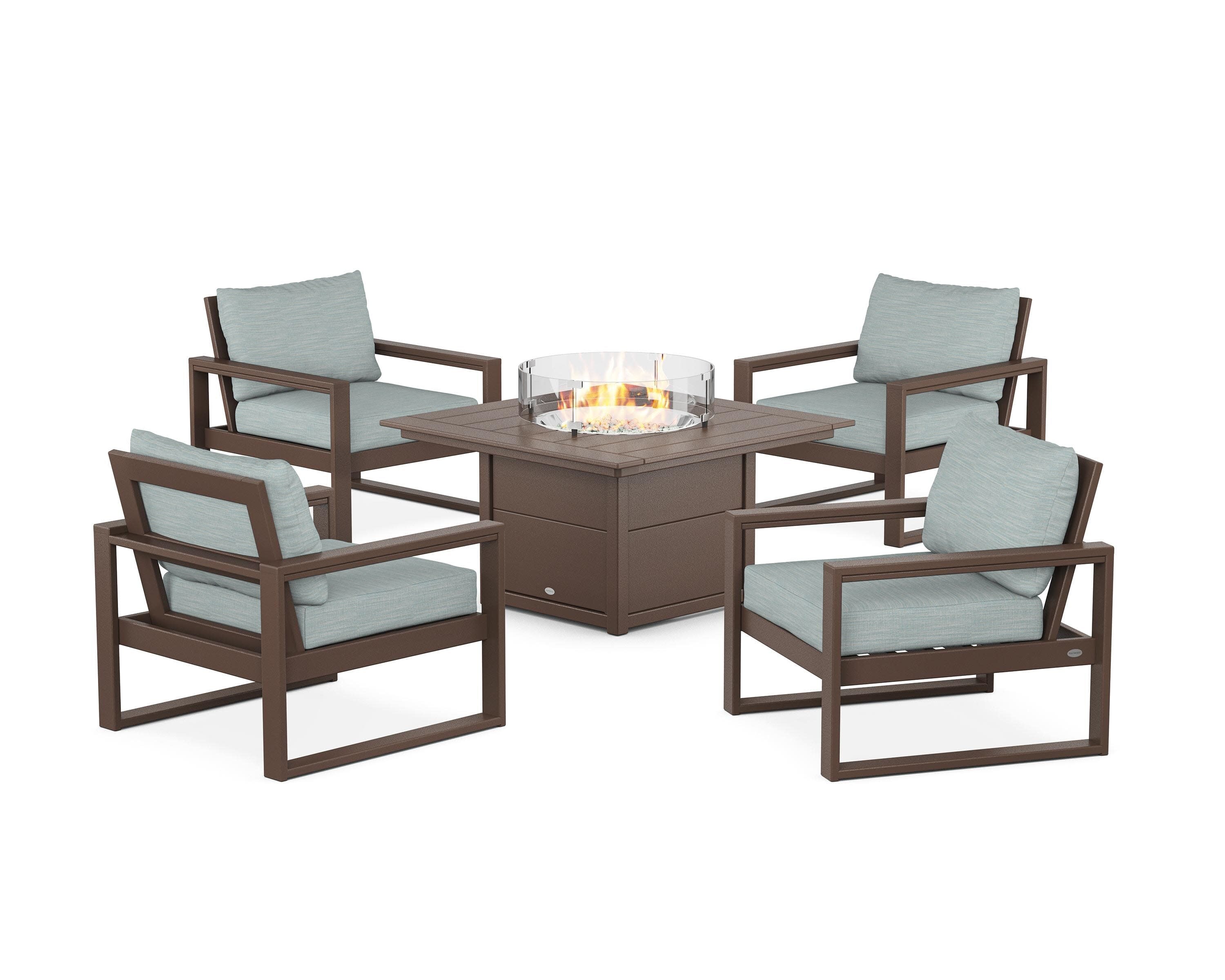 EDGE Sectional 5-Piece Deep Seating Set with Fire Pit Table in Mahogany / Soothe Mist