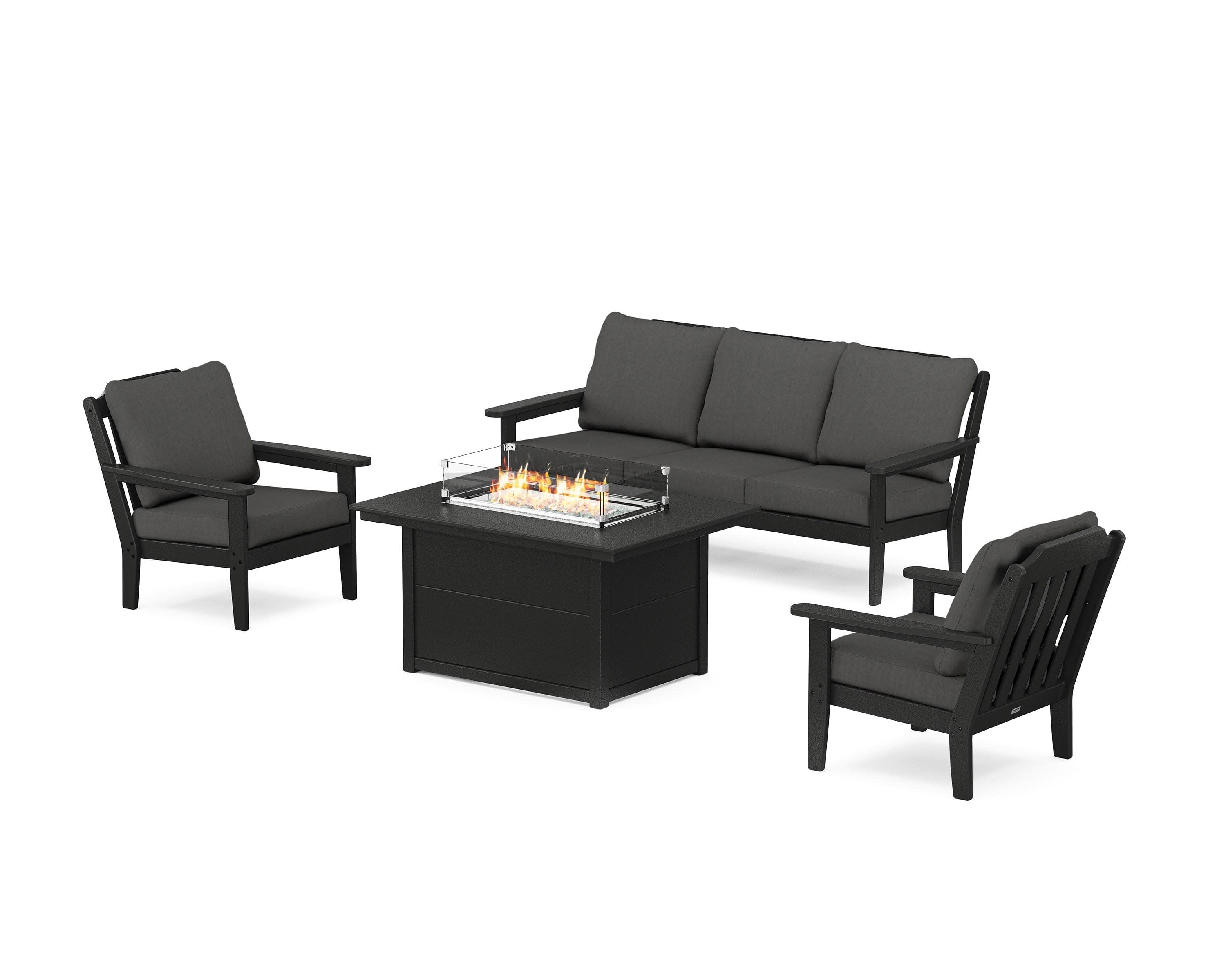 Cottage Deep Seating Fire Pit Table Set in Black / Spectrum Carbon