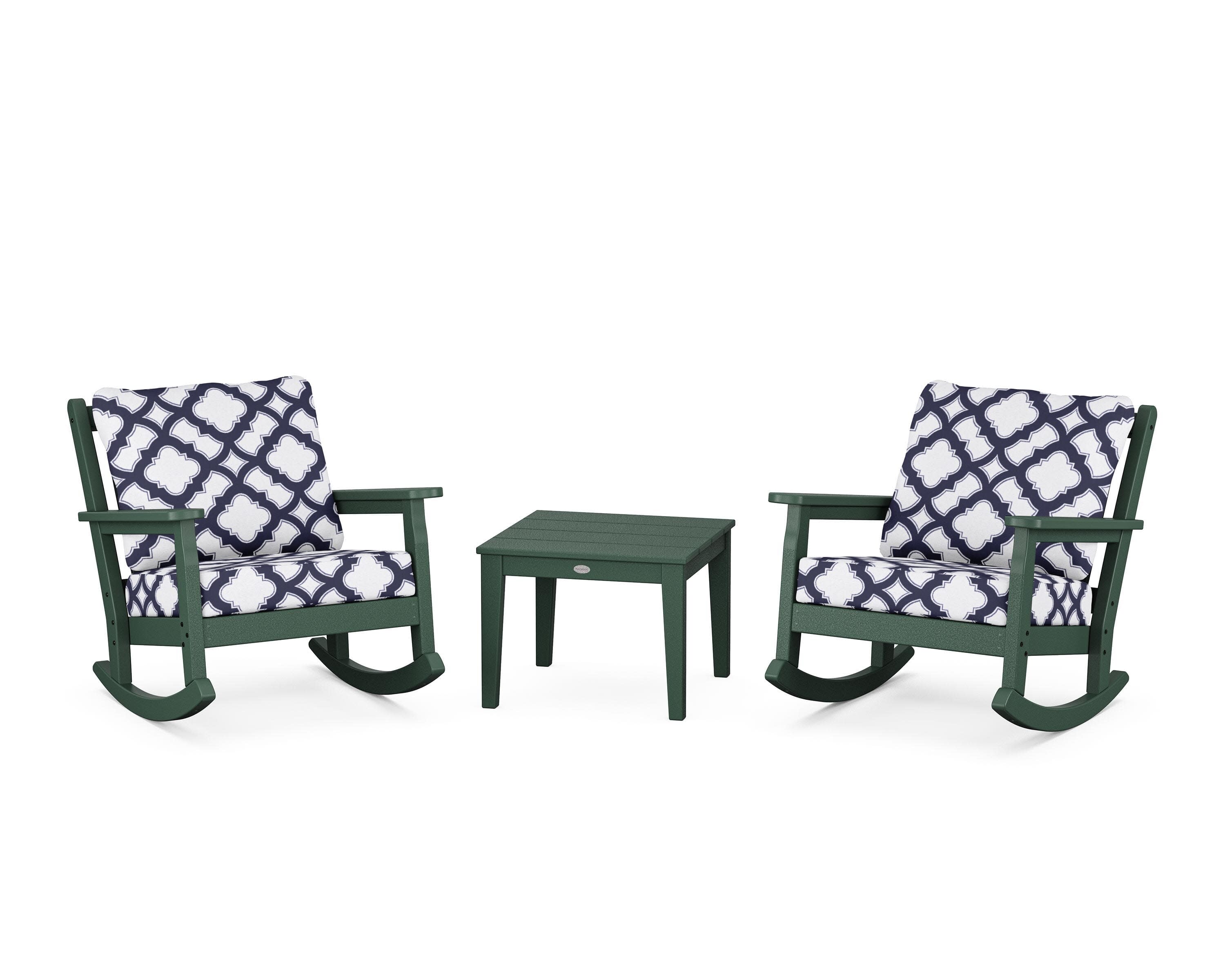 Chippendale 3-Piece Deep Seating Rocker Set in Green / Trellis Navy
