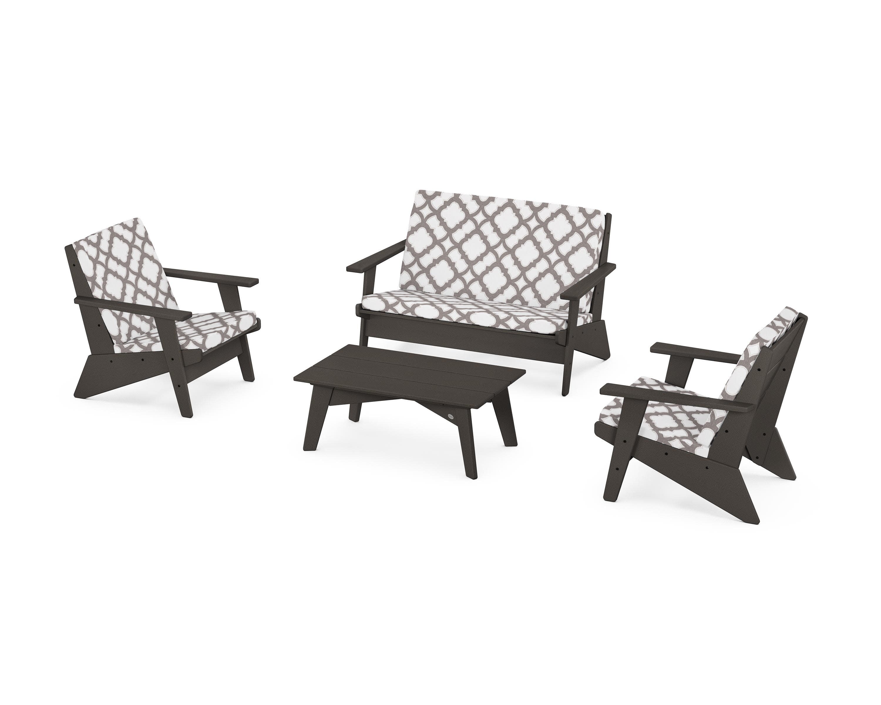 Riviera Modern Lounge 4-Piece Set in Vintage Coffee / Trellis Grey Mist