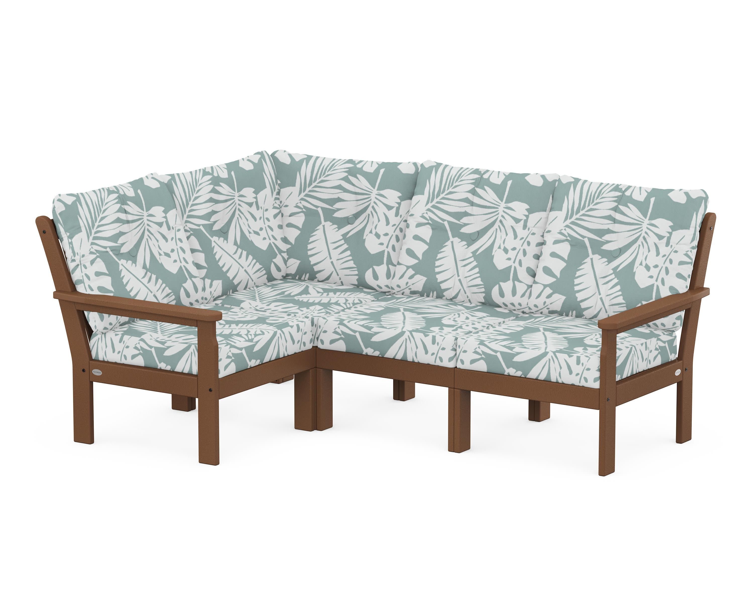 Vineyard 4-Piece Sectional in Teak / Leaf Glacier Spa