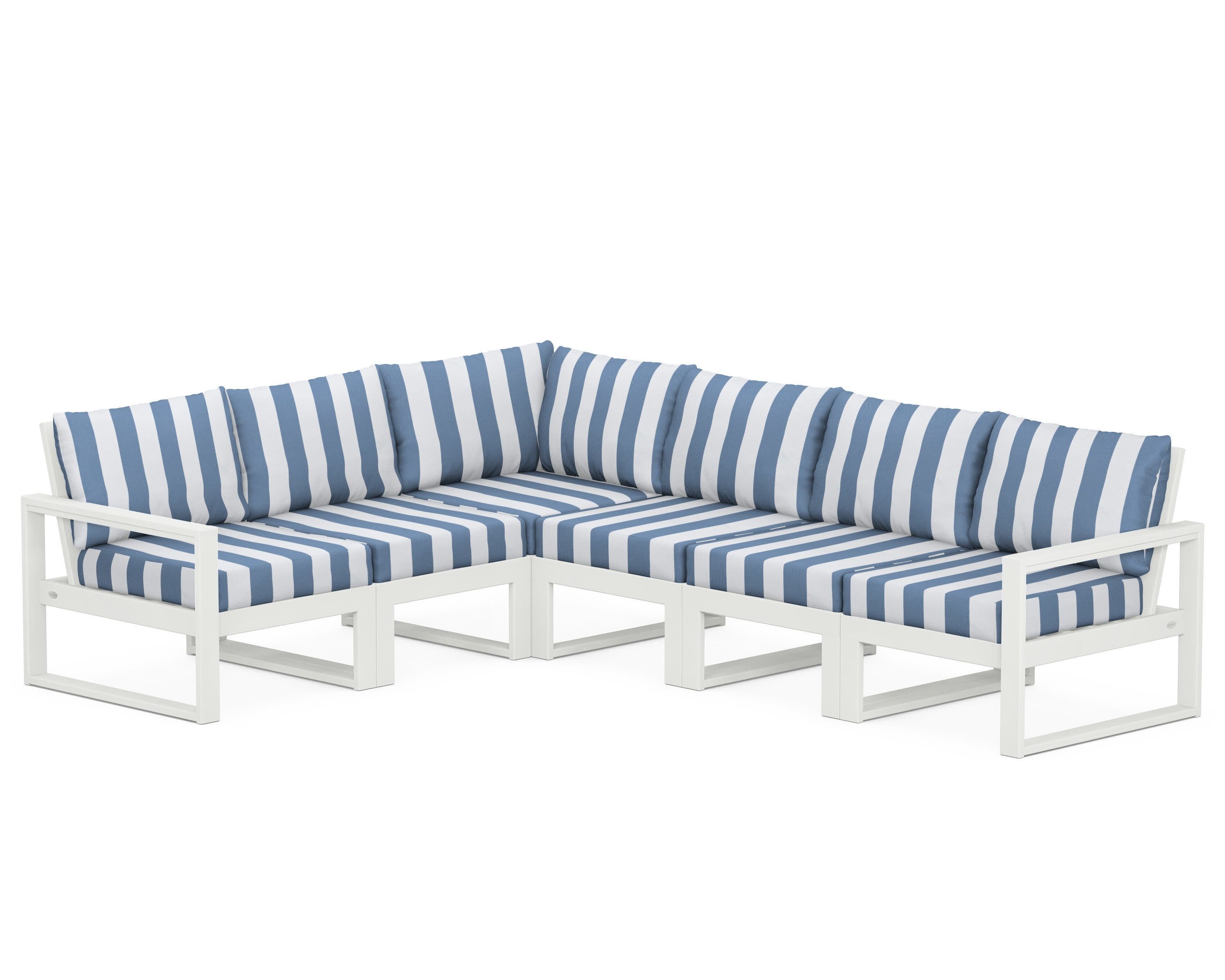 EDGE 6-Piece Modular Deep Seating Set in Vintage White / Cabana Stripe Sky Blue
