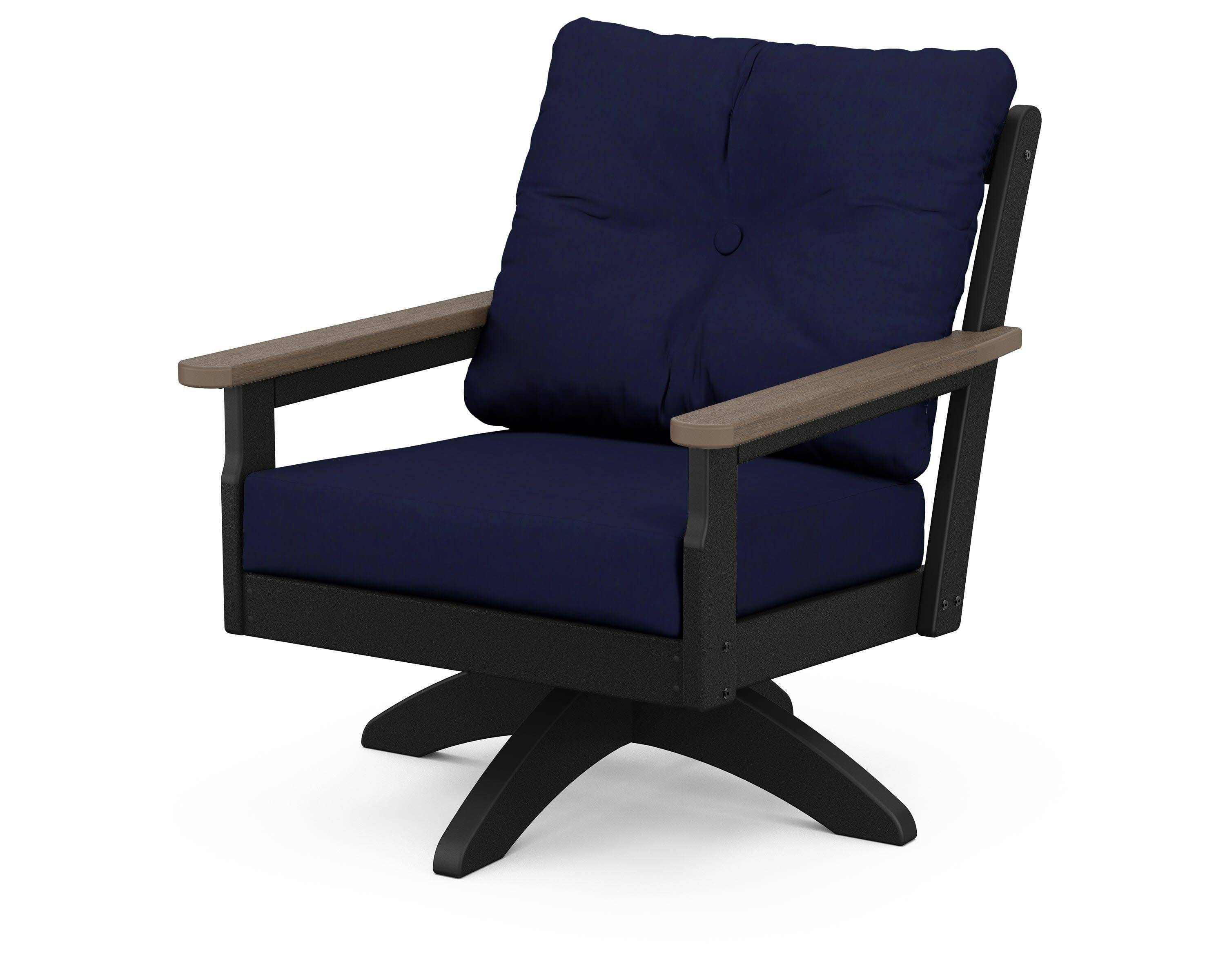Vineyard Deep Seating Swivel Chair in Black / Kona / Navy