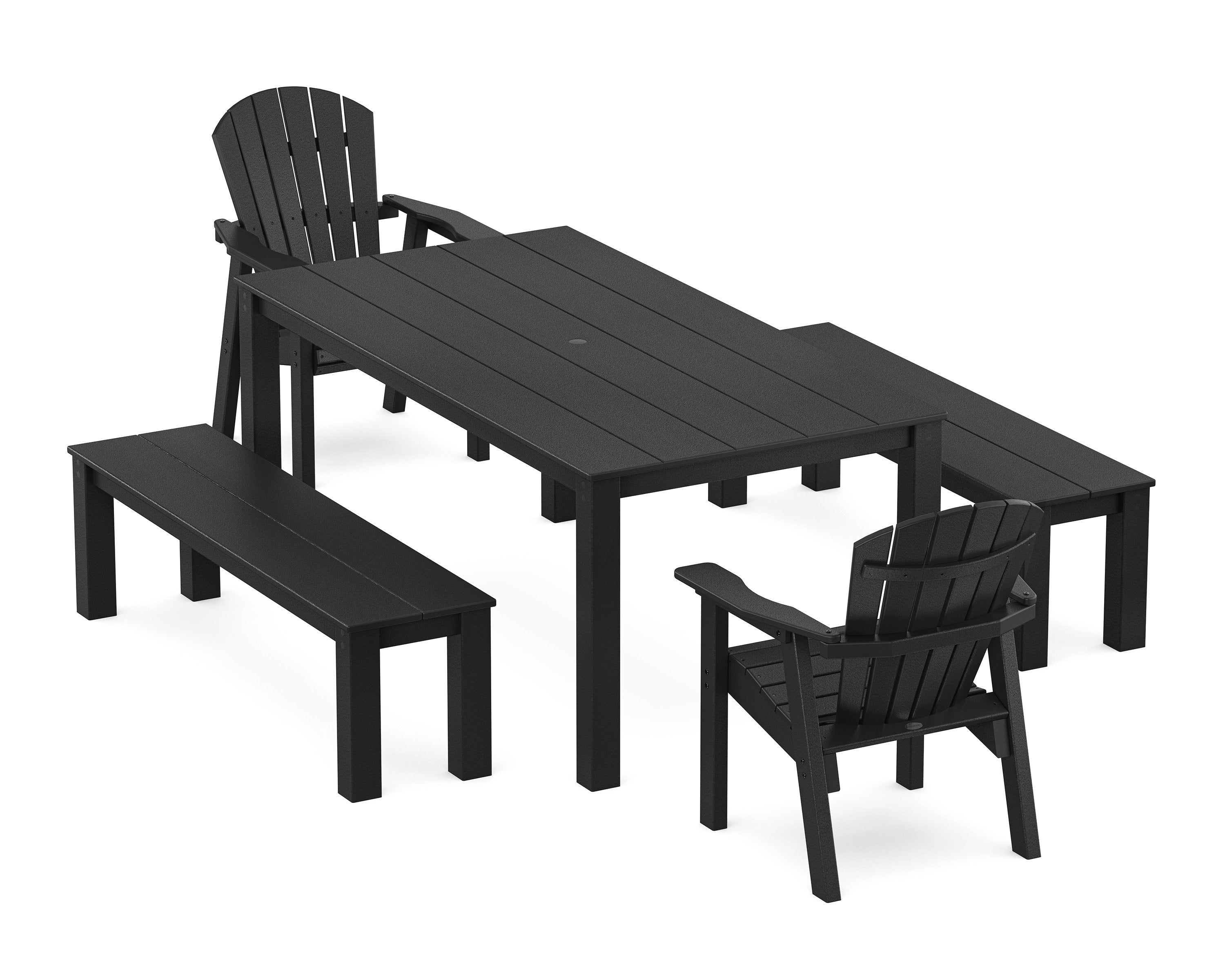 Seashell 5-Piece Parsons Dining Set with Benches in Black