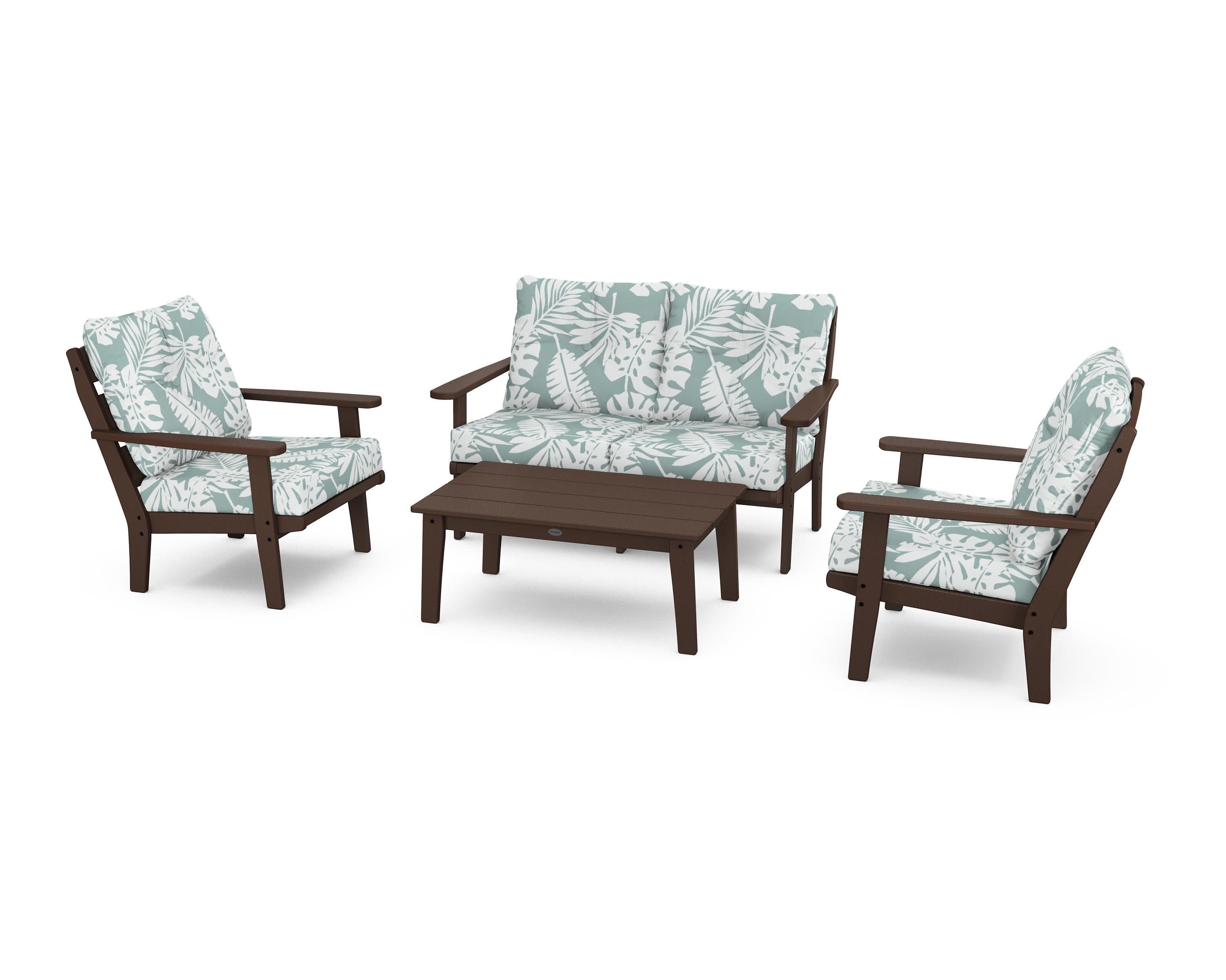Lakeside 4-Piece Deep Seating Set in Mahogany / Leaf Glacier Spa