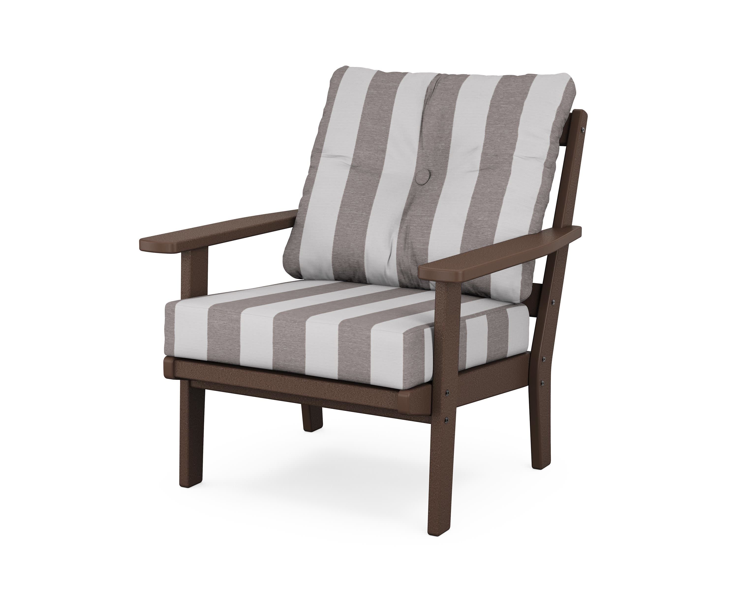 Oxford Deep Seating Chair in Mahogany / Cabana Stripe Grey Mist