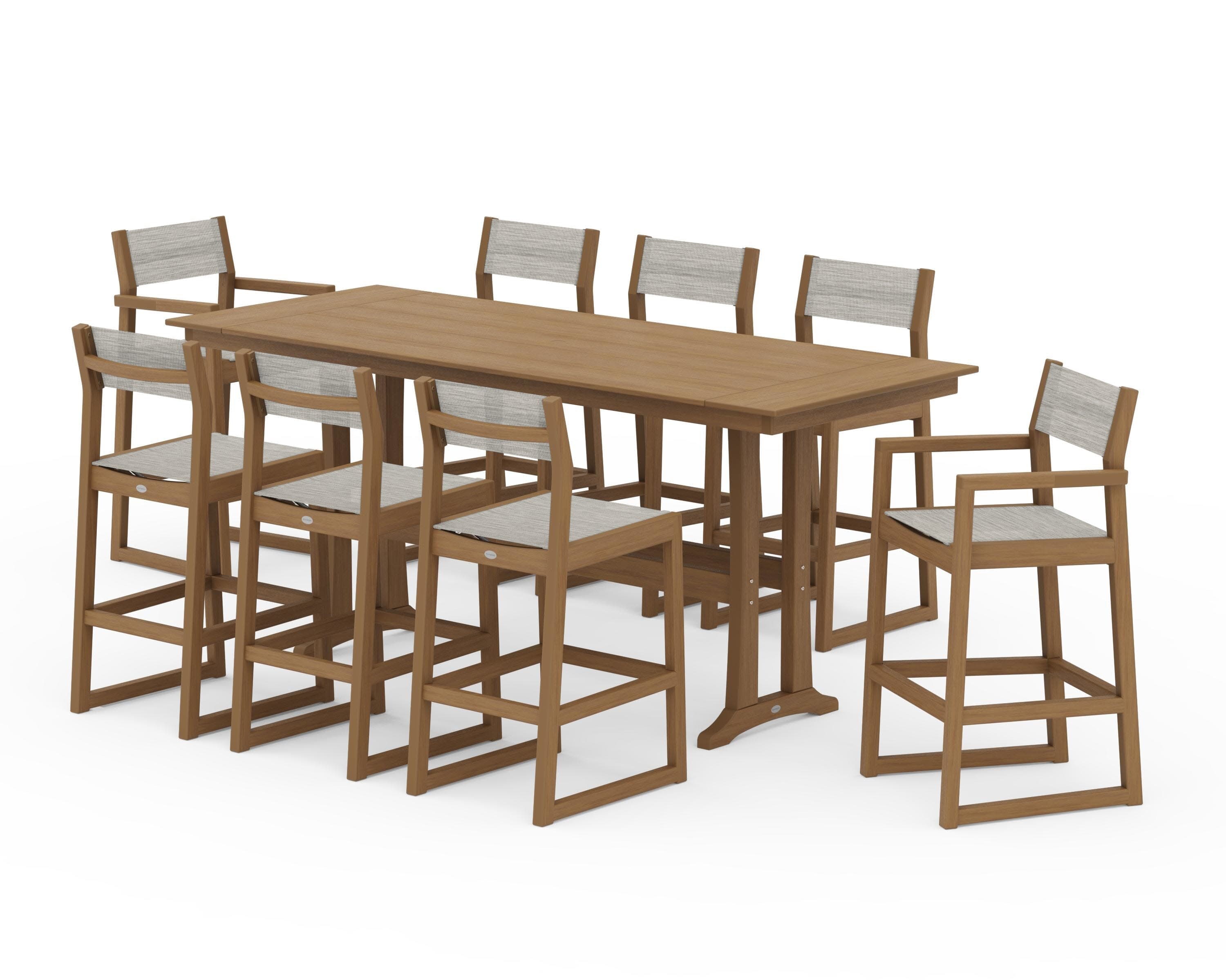 EDGE Sling 9-Piece Farmhouse Bar Set with Trestle Legs in Natural / Birch Sling