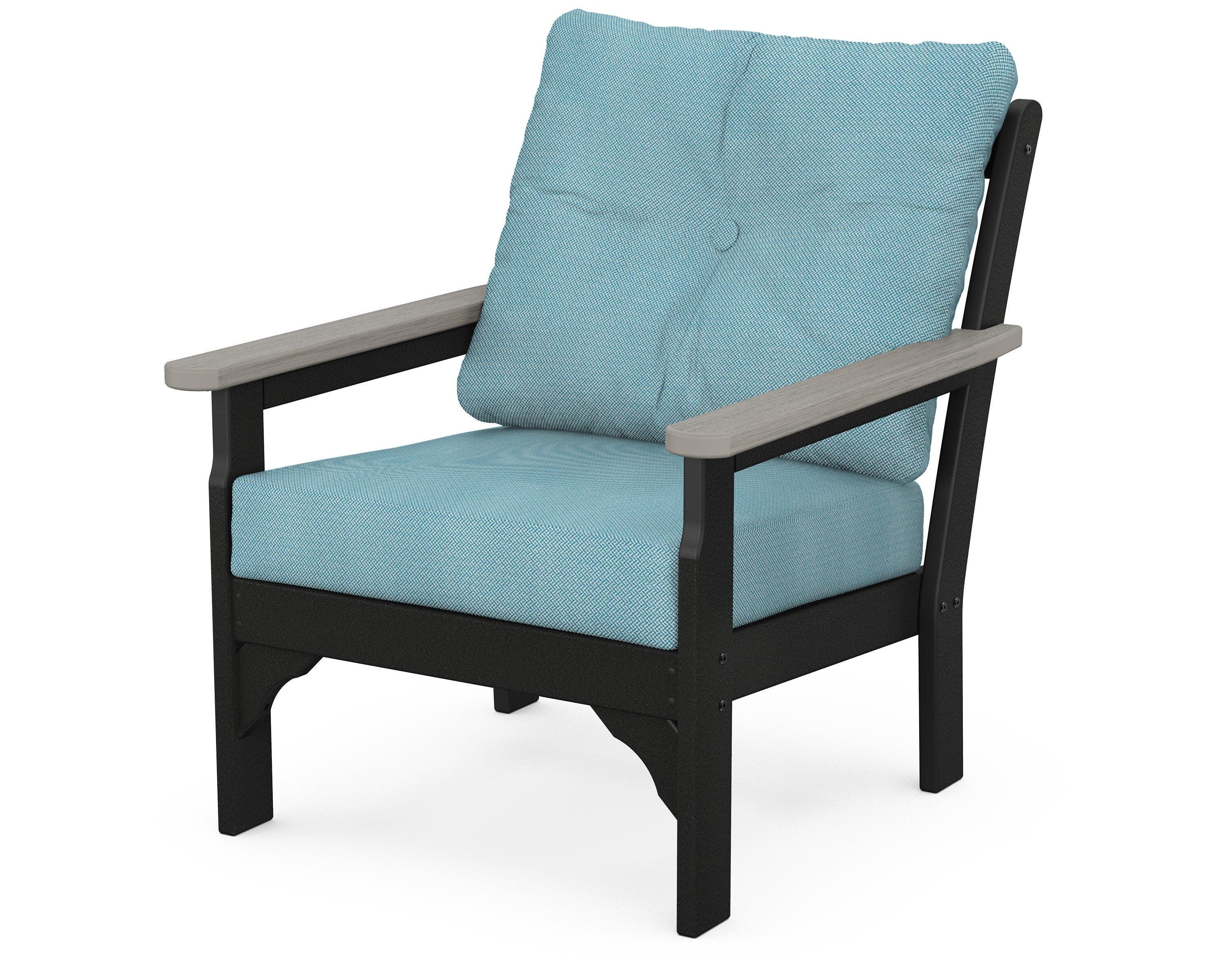 Vineyard Deep Seating Chair in Black / Driftwood / Lattice Sky Blue