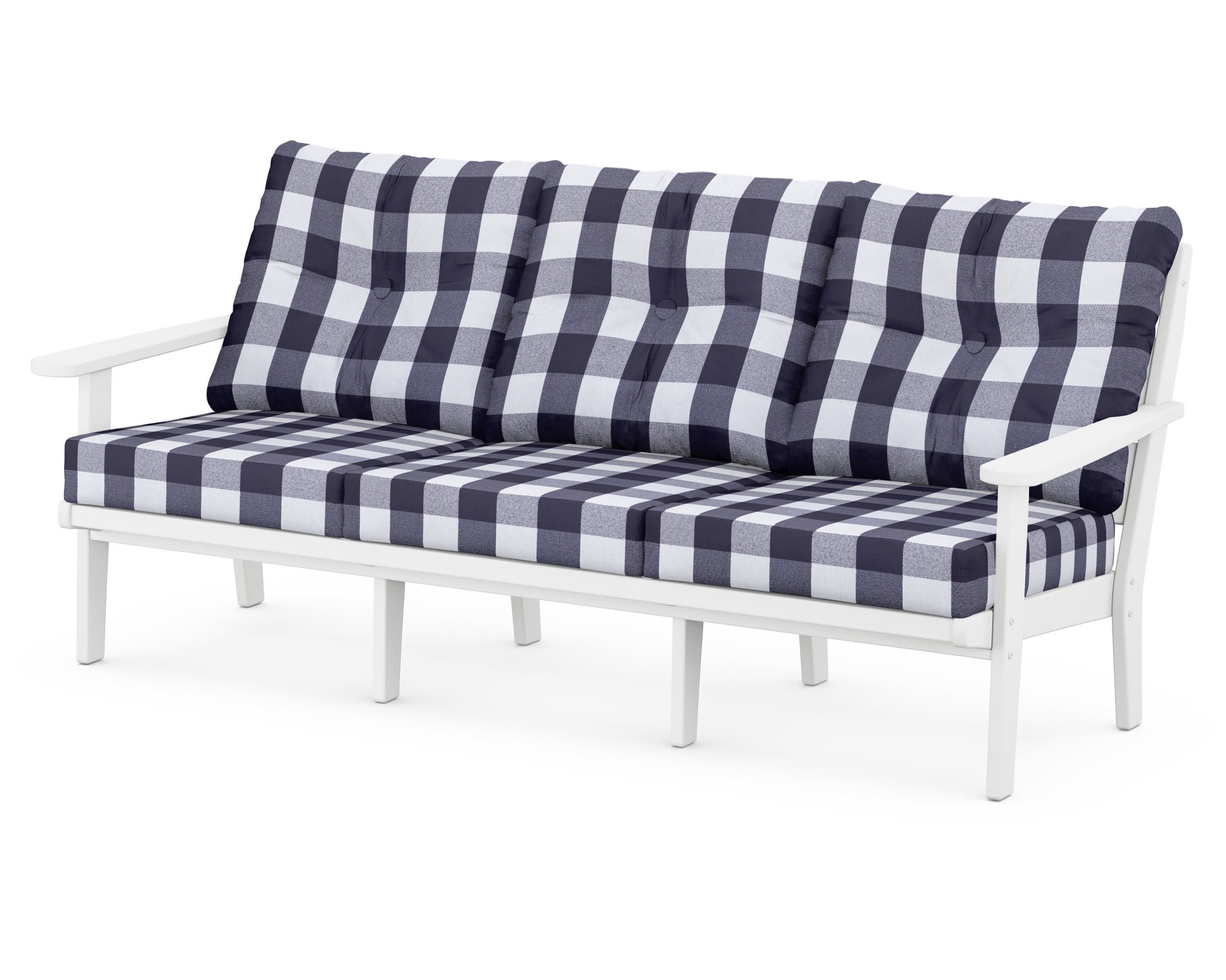 Lakeside Deep Seating Sofa in White / Buffalo Plaid Navy
