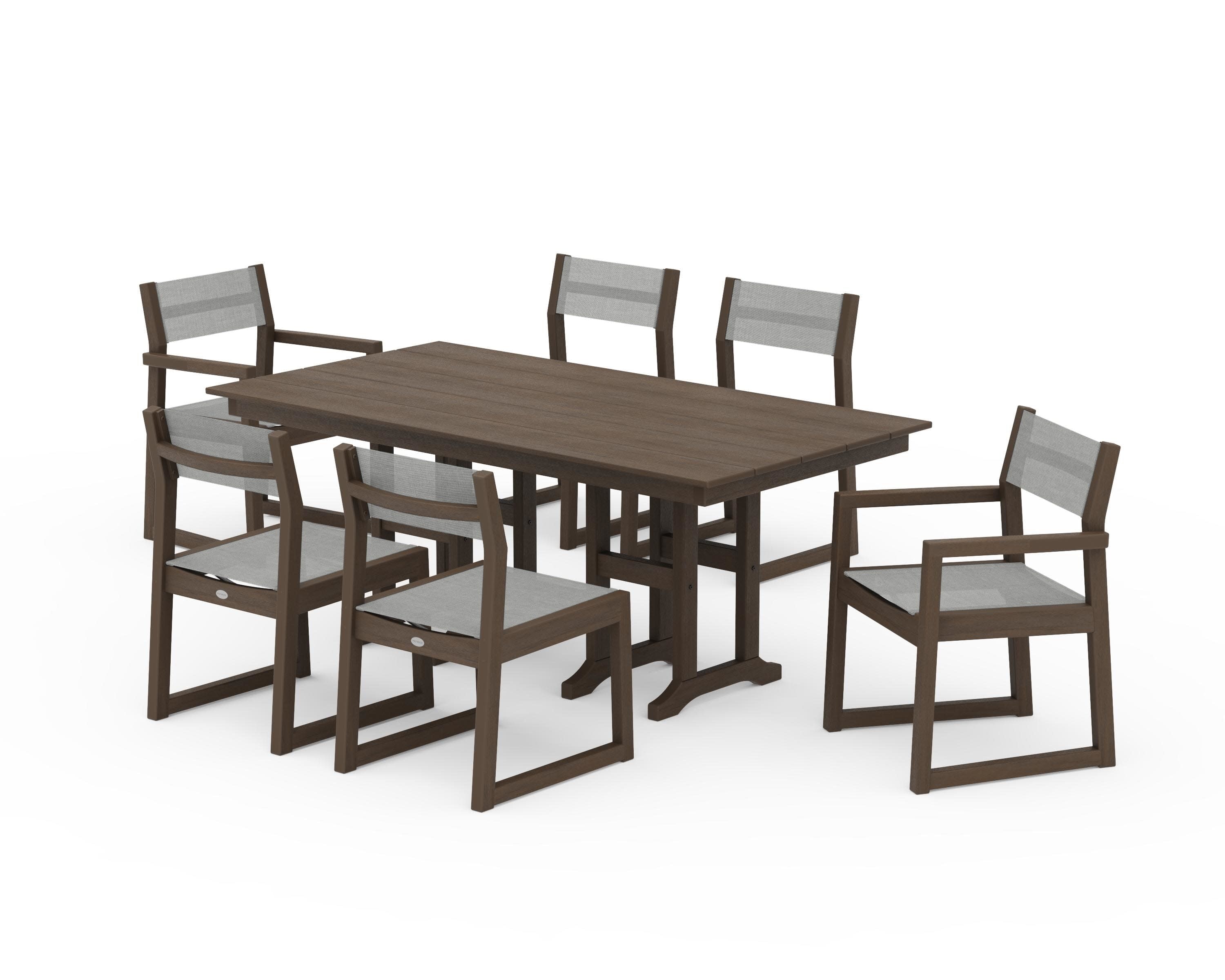 EDGE Sling 7-Piece Farmhouse Dining Set in Kona / Metallic Sling