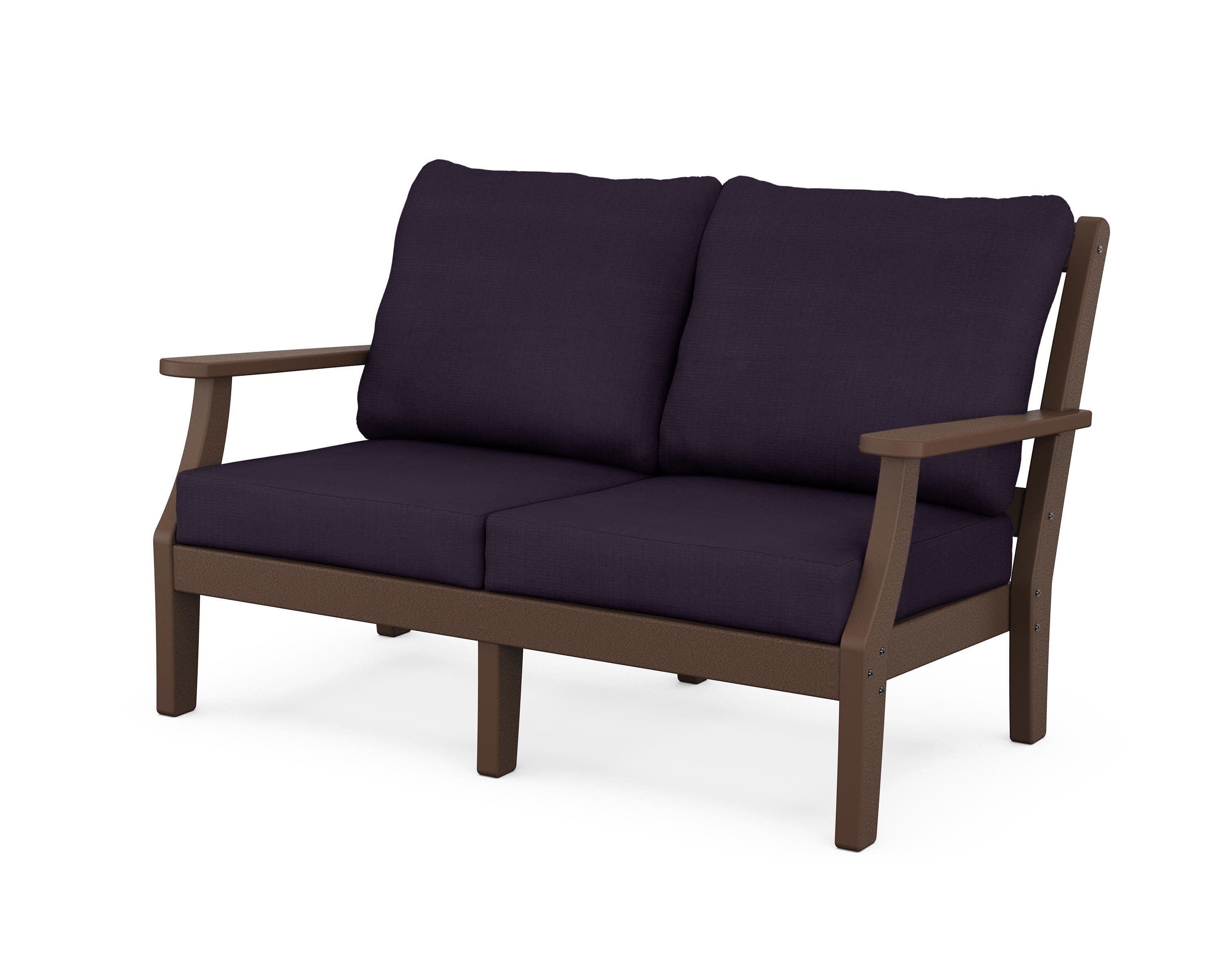 Chinoiserie Deep Seating Loveseat in Mahogany / Navy Linen