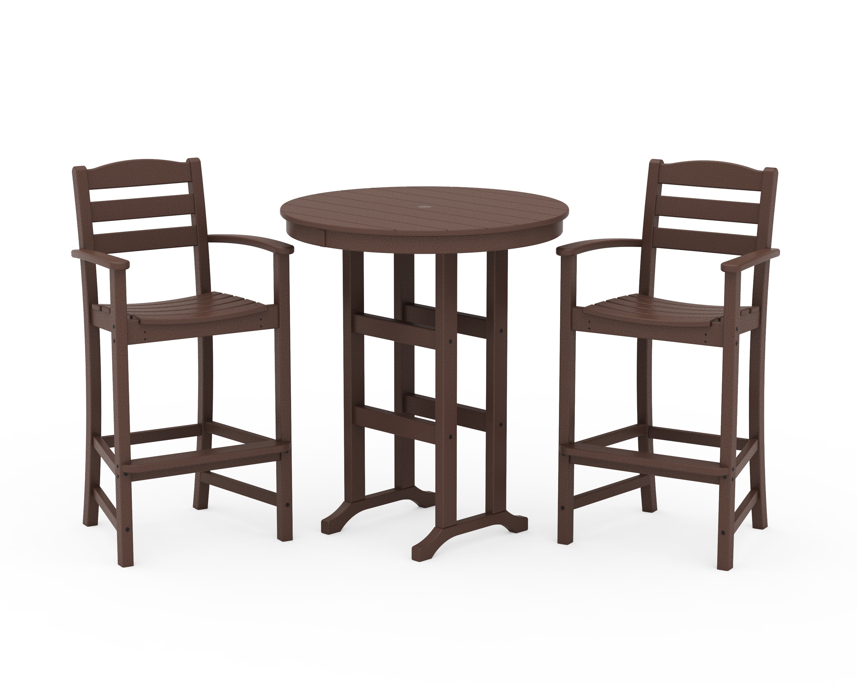 La Casa Caf 3-Piece Round Farmhouse Bar Set in Mahogany