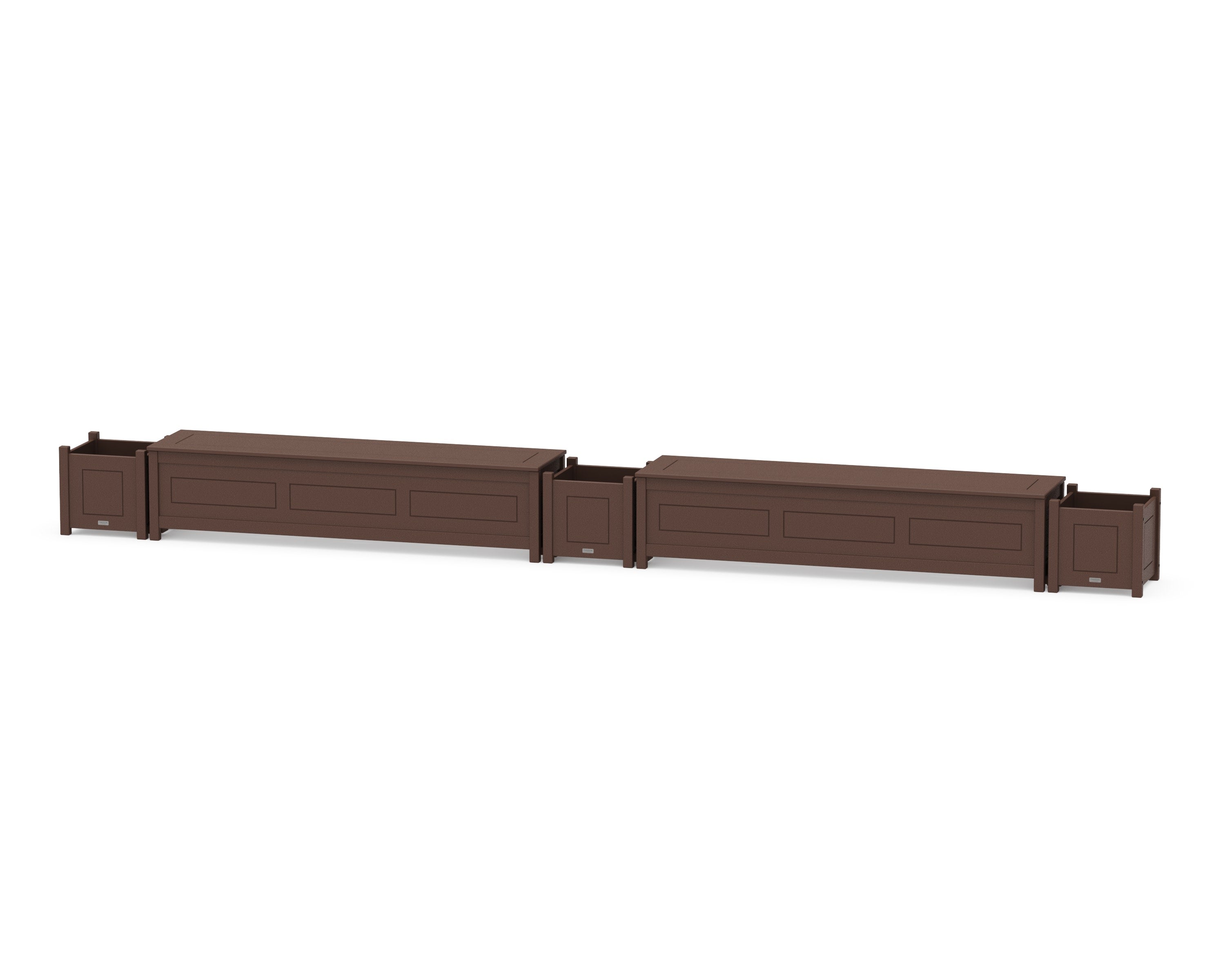 72" Country Living Straight Double Planter Storage Bench Set in Mahogany