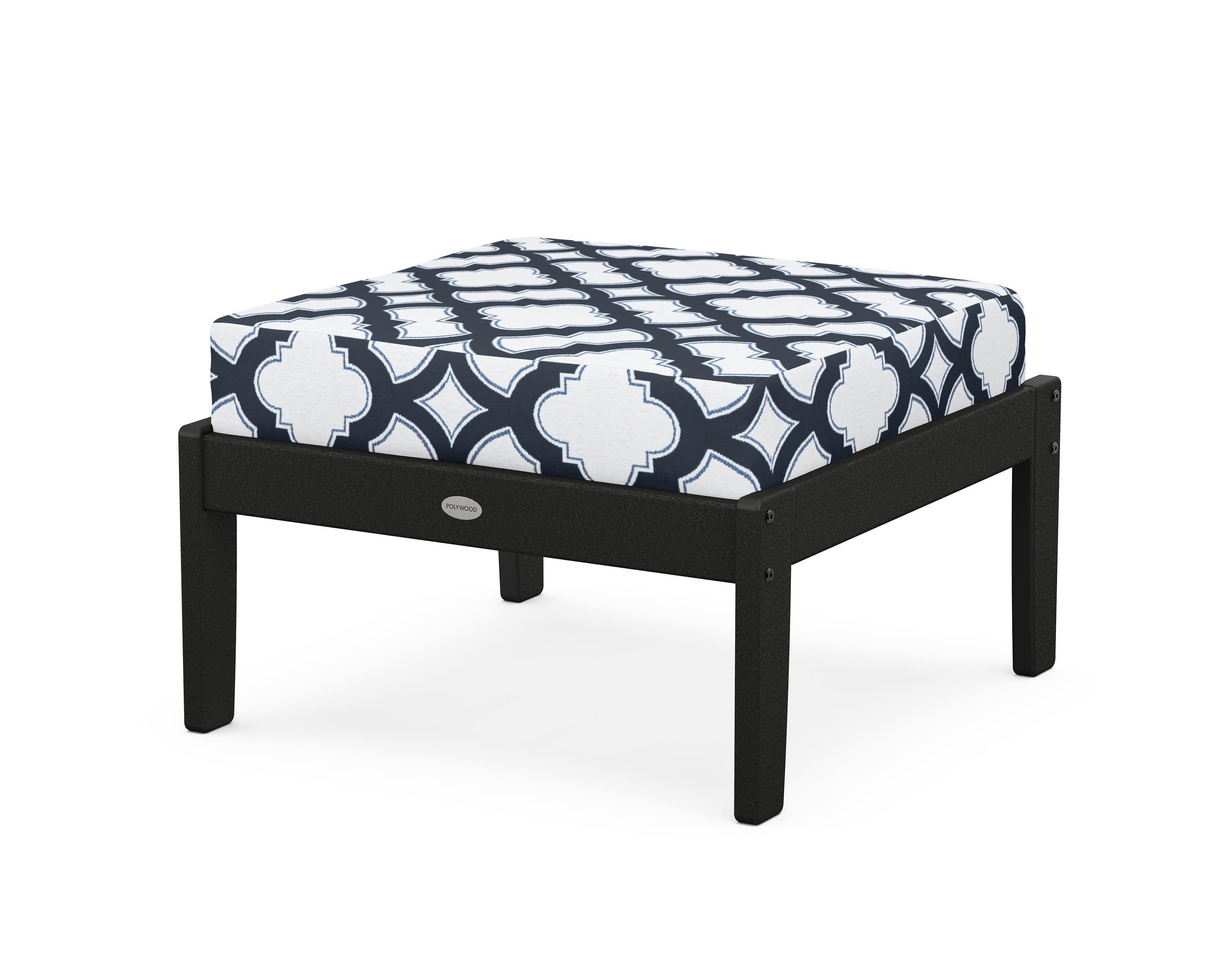 Braxton Deep Seating Ottoman in Black / Trellis Marine Indigo