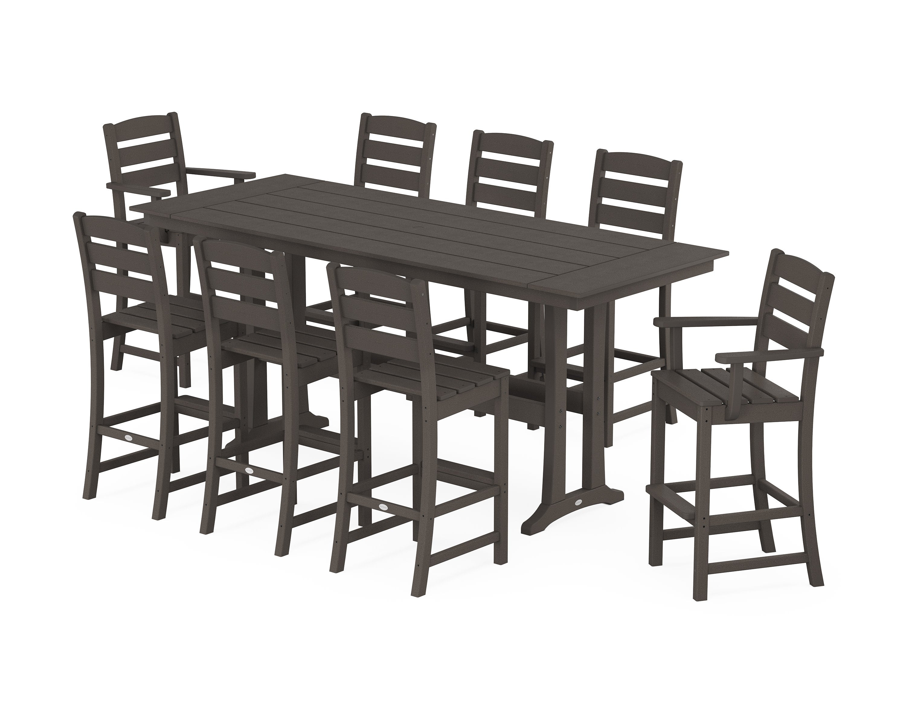 Lakeside 9-Piece Farmhouse Bar Set with Trestle Legs in Vintage Coffee