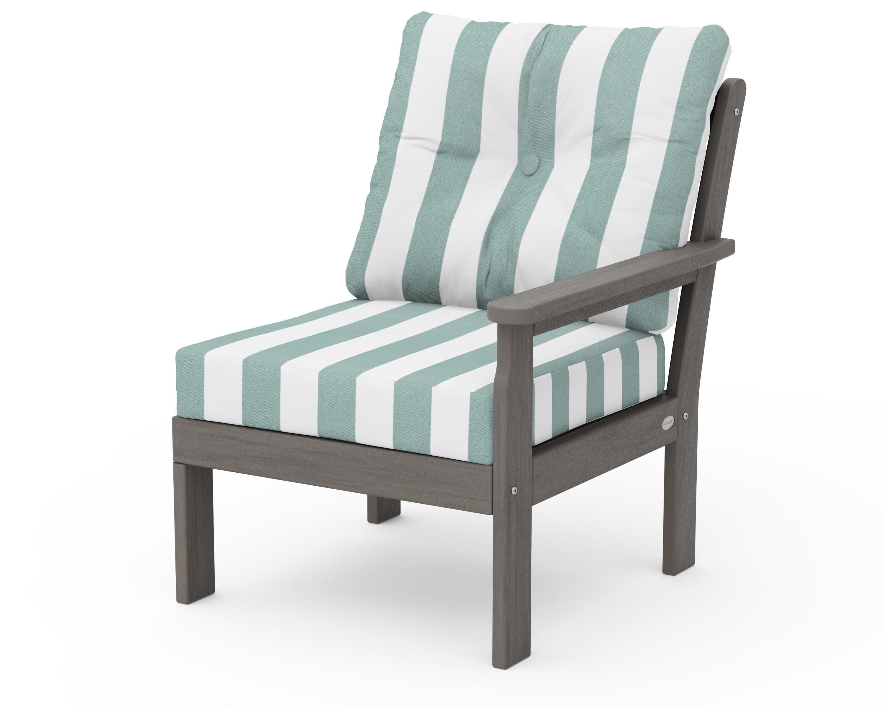 Vineyard Modular Right Arm Chair in Driftwood / Cabana Stripe Glacier Spa