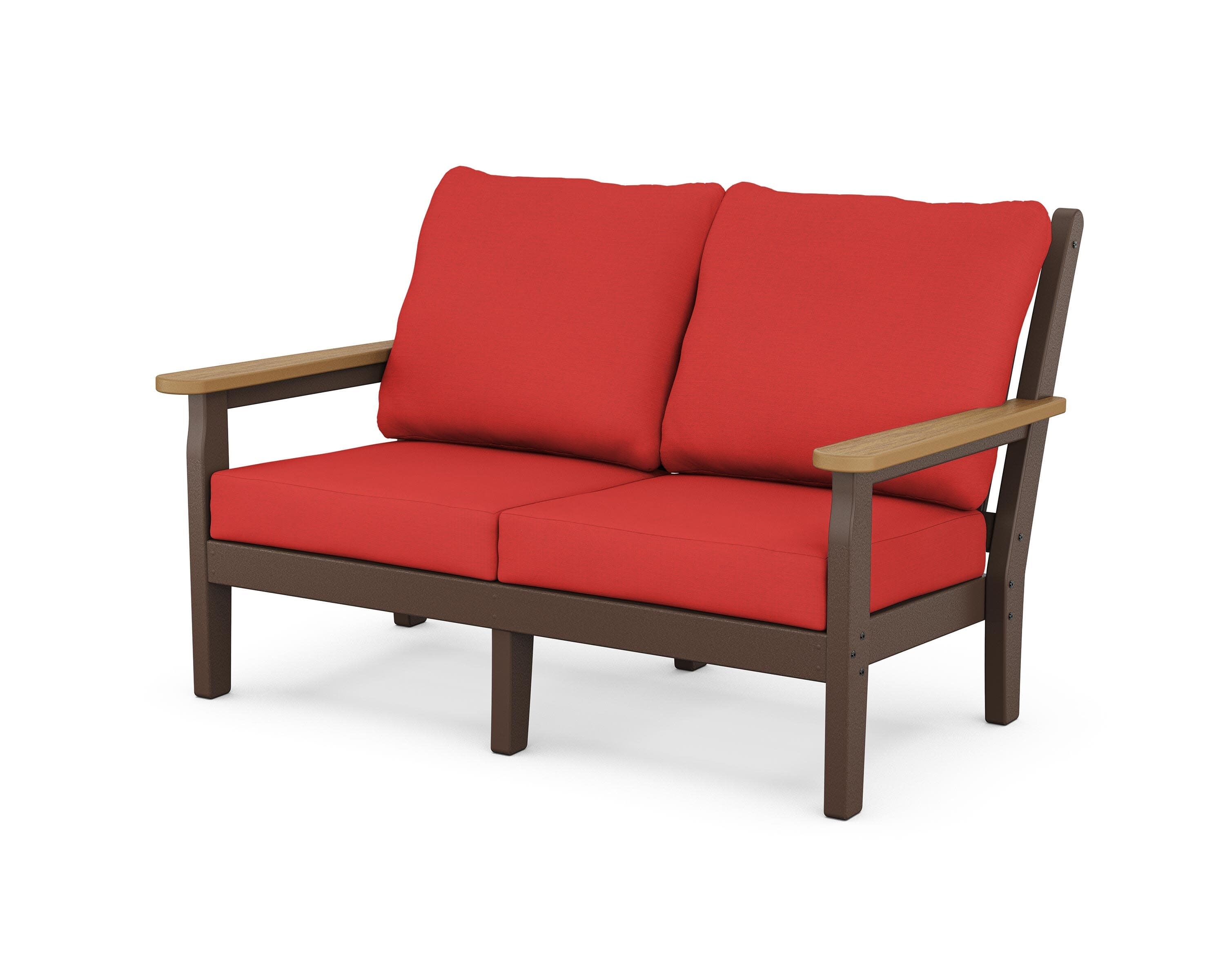 Chippendale Deep Seating Loveseat in Mahogany / Natural / Crimson Linen