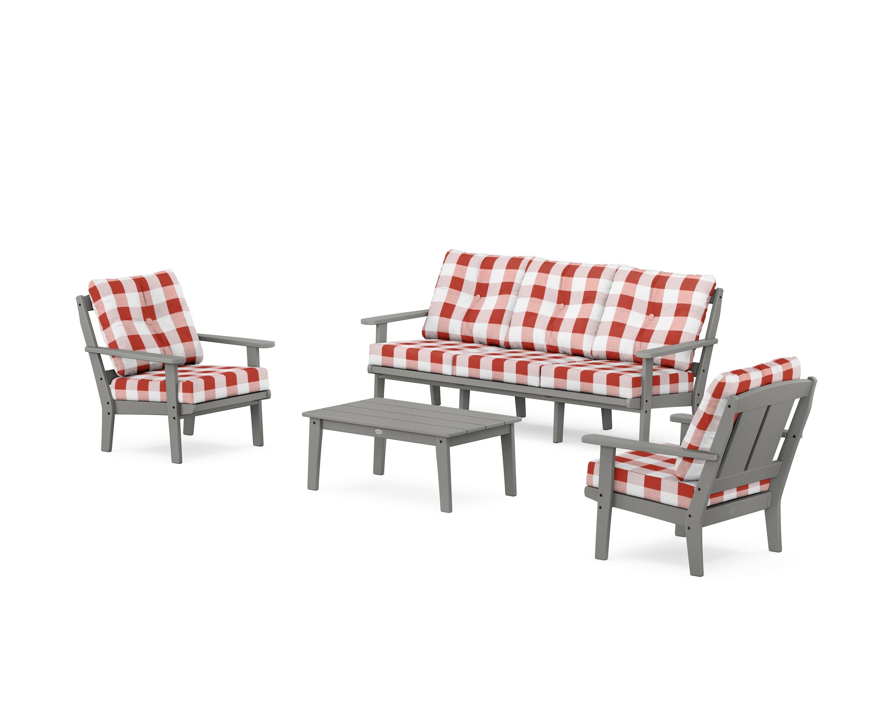Mission 4-Piece Deep Seating Set with Sofa in Slate Grey / Buffalo Plaid Crimson