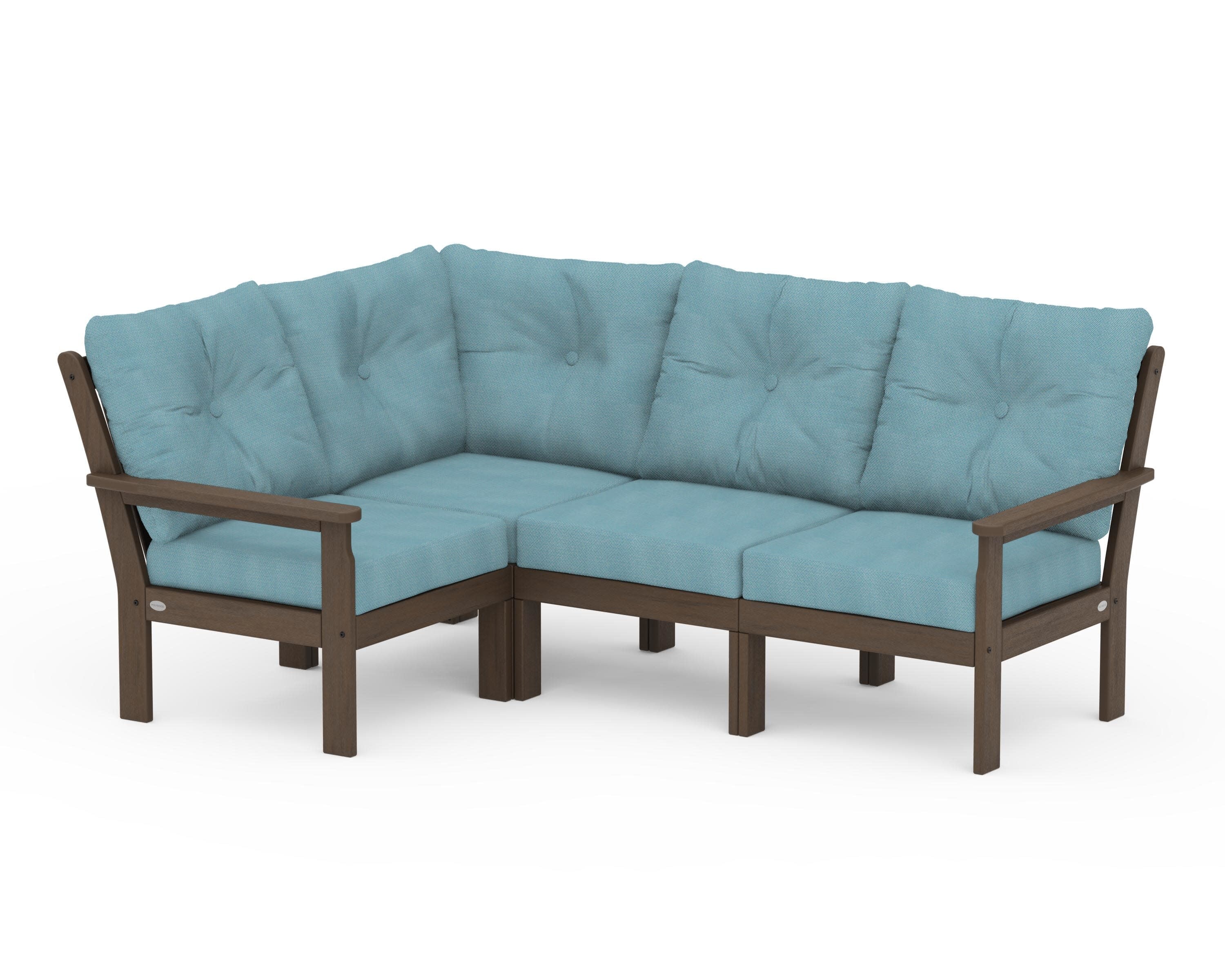 Vineyard 4-Piece Sectional in Kona / Lattice Sky Blue