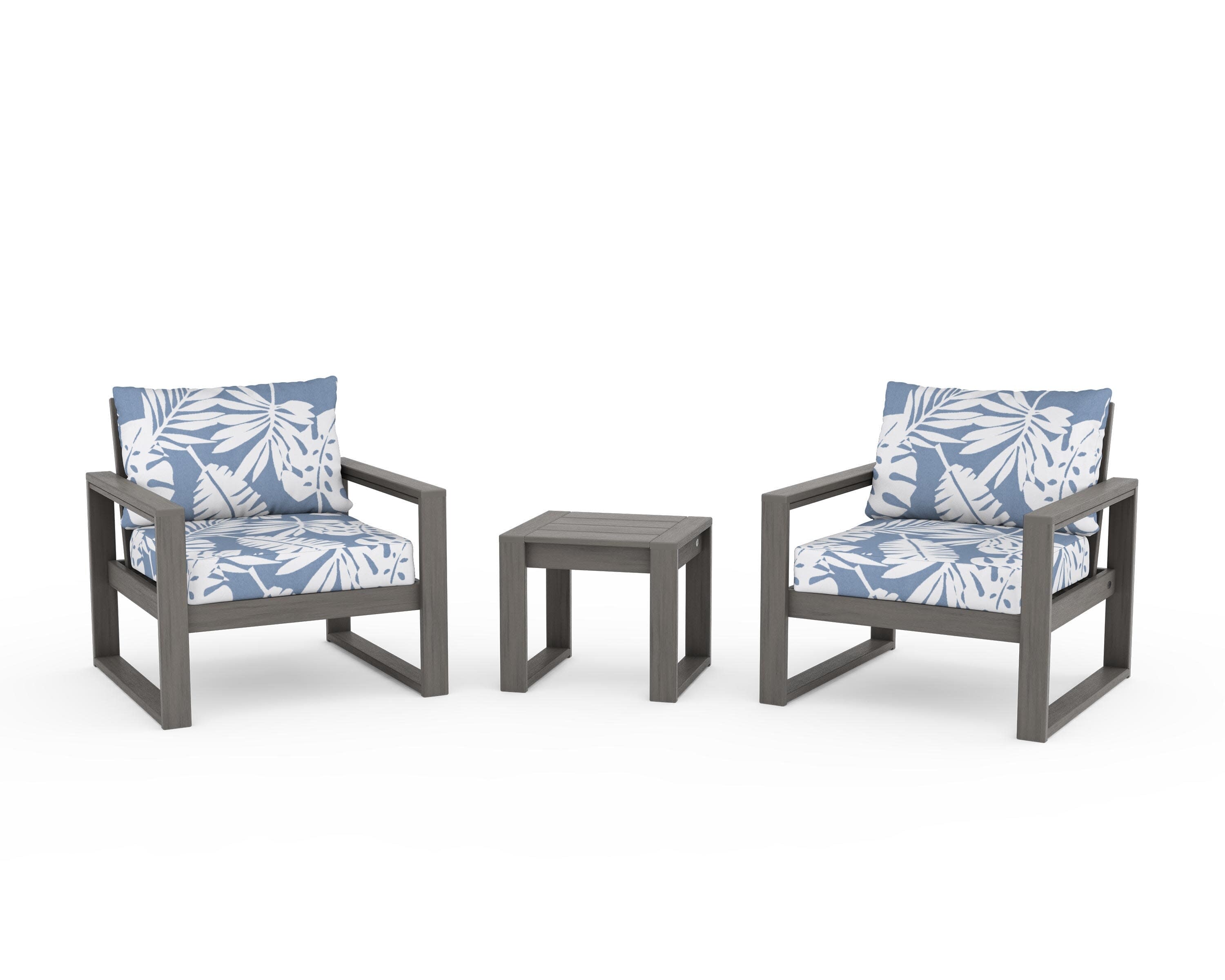 EDGE Sectional 3-Piece Deep Seating Set in Driftwood / Leaf Sky Blue