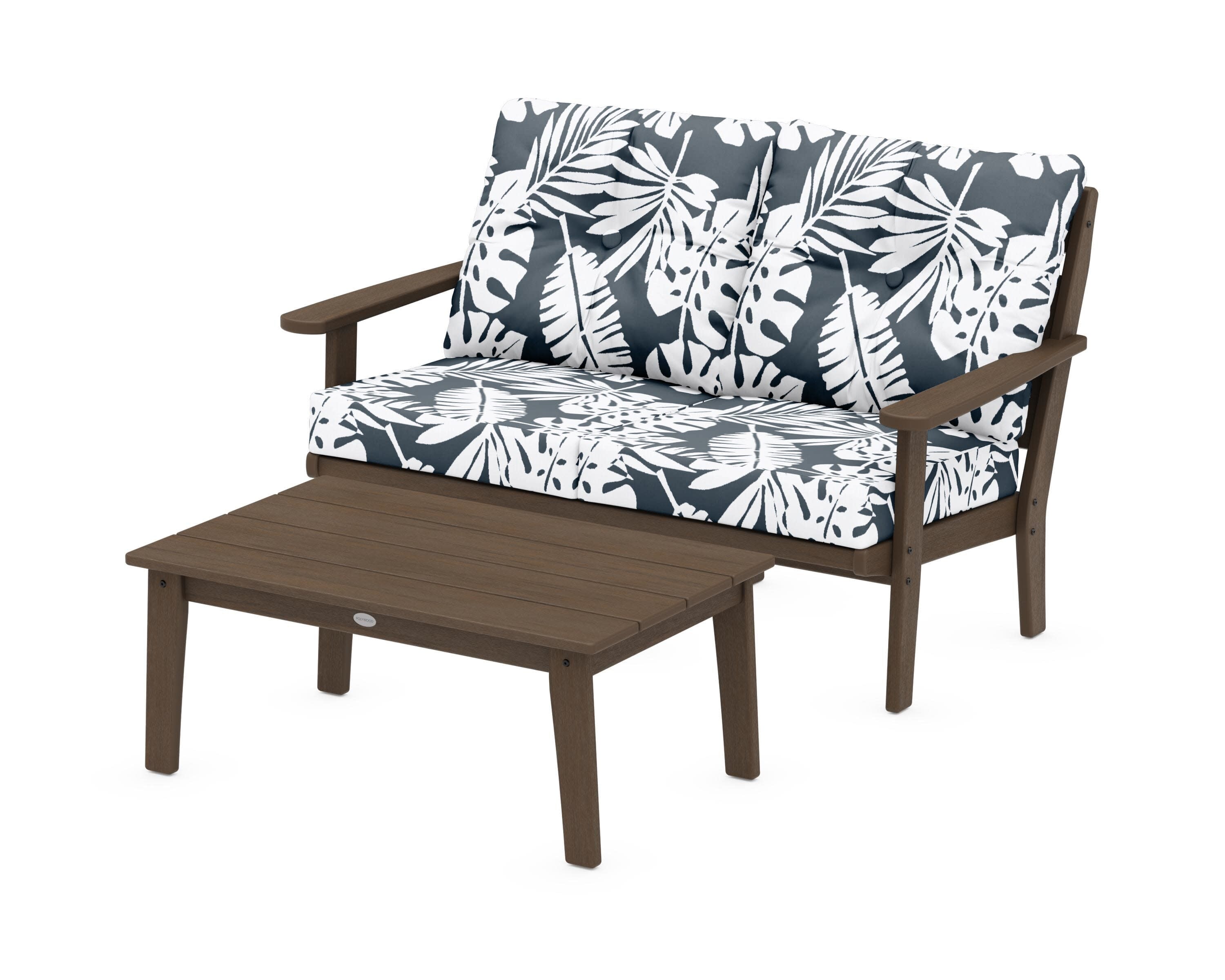 Lakeside 2-Piece Lounge Loveseat Set in Kona / Leaf Marine Indigo