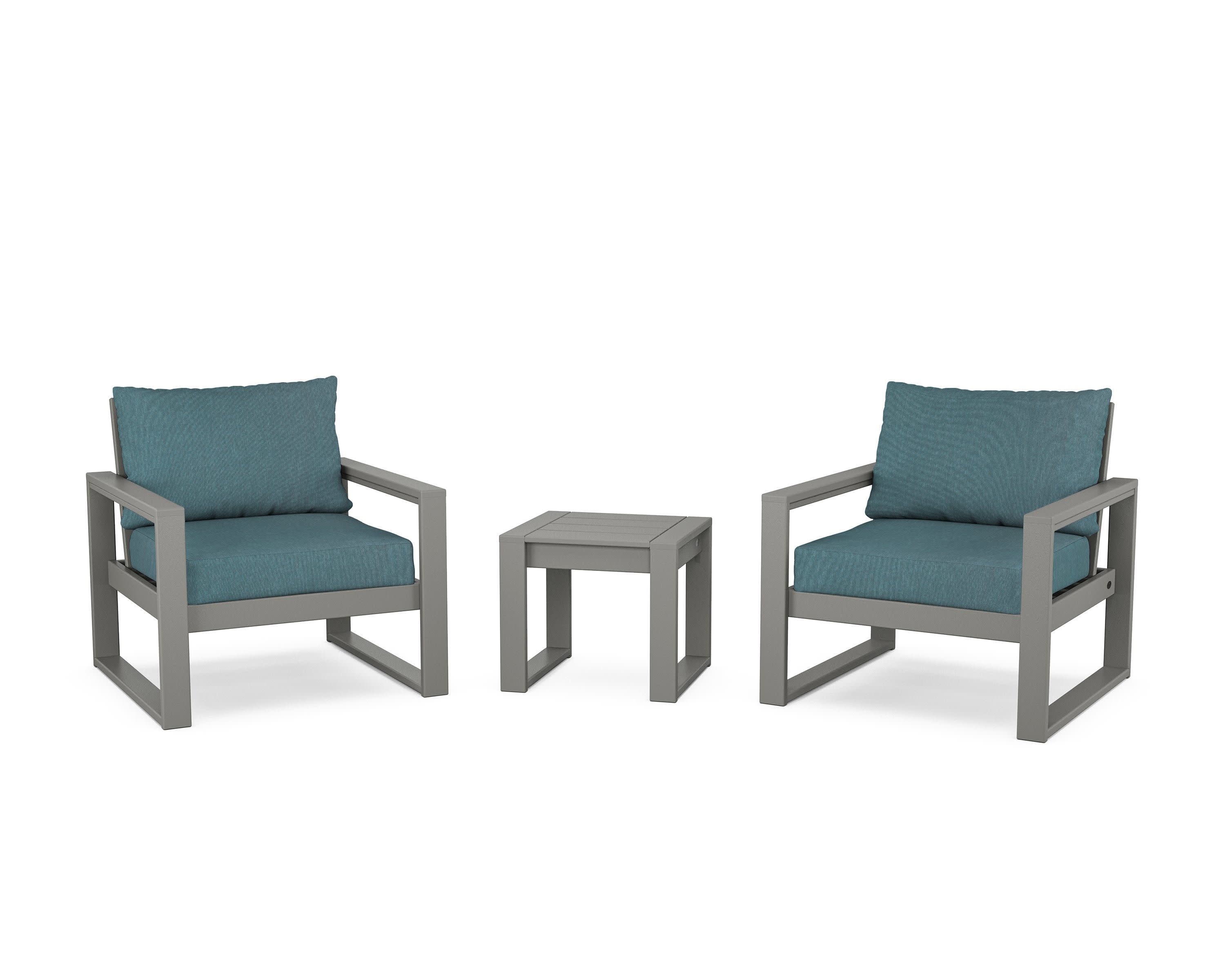 EDGE Sectional 3-Piece Deep Seating Set in Slate Grey / Ocean Teal