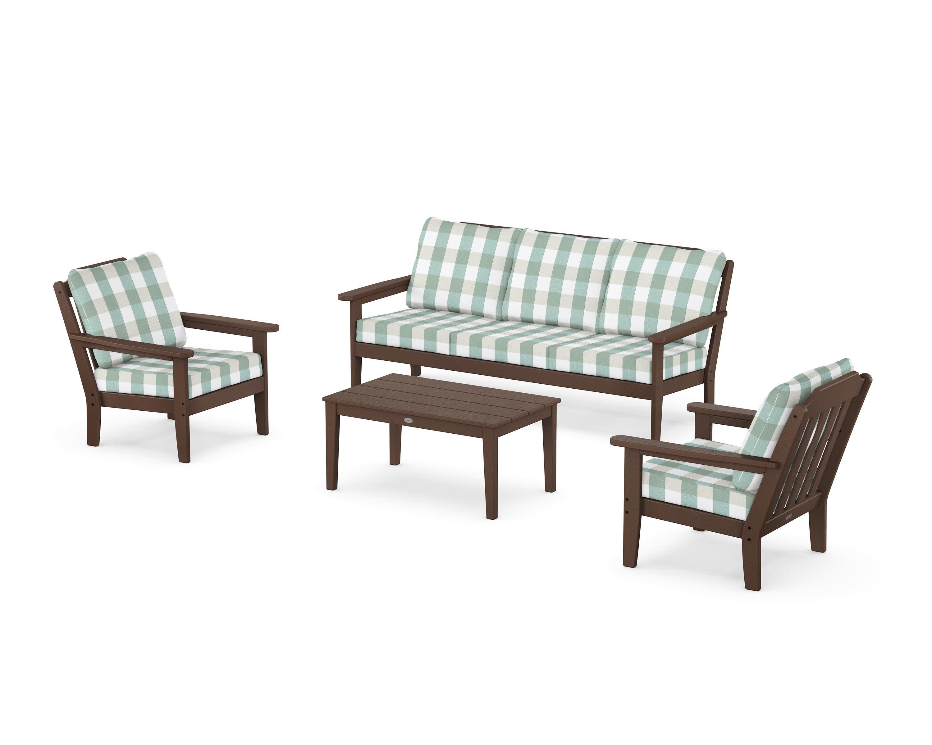 Cottage 4-Piece Deep Seating Set with Sofa in Mahogany / Buffalo Plaid Glacier Spa