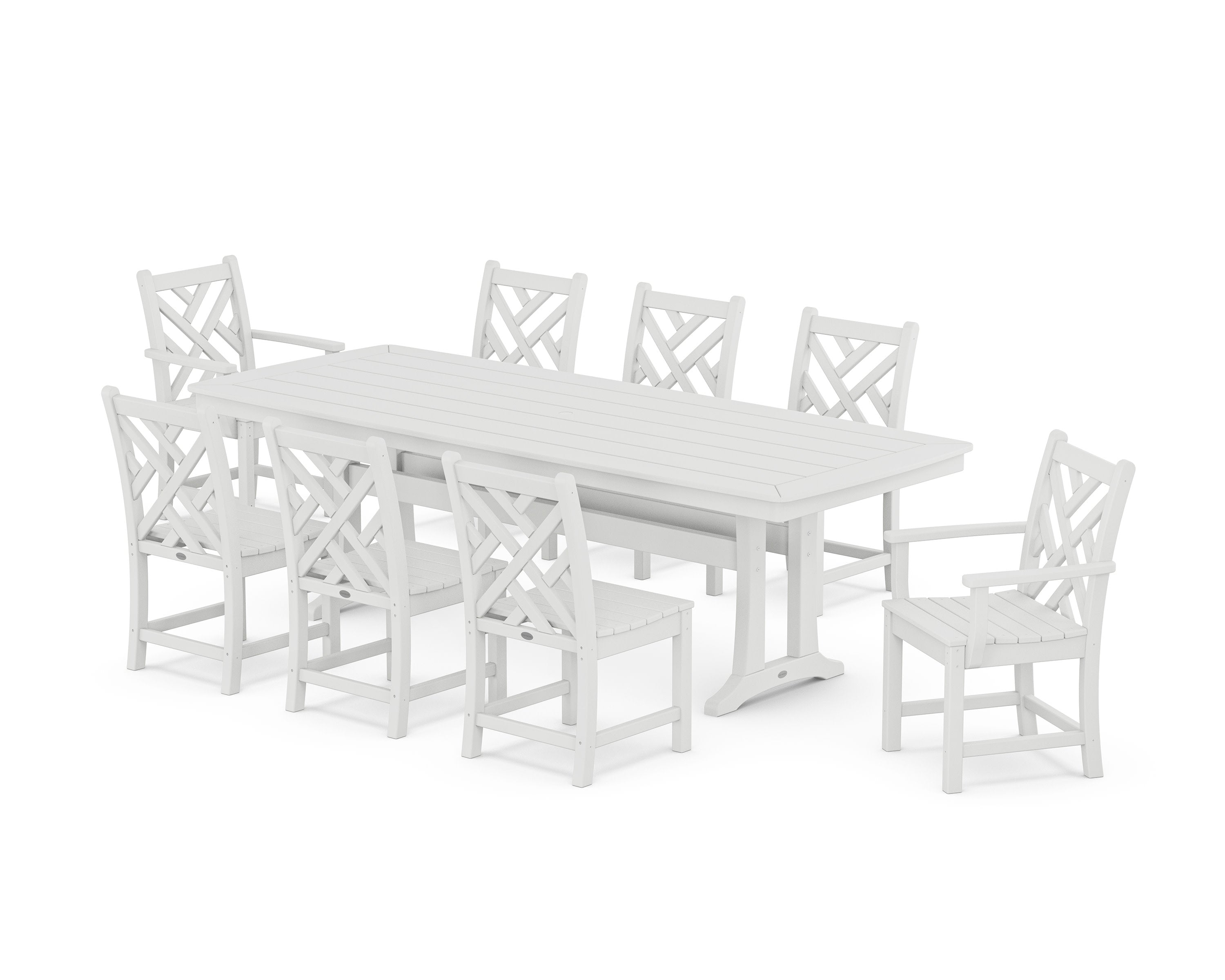 Chippendale 9-Piece Dining Set with Trestle Legs in White
