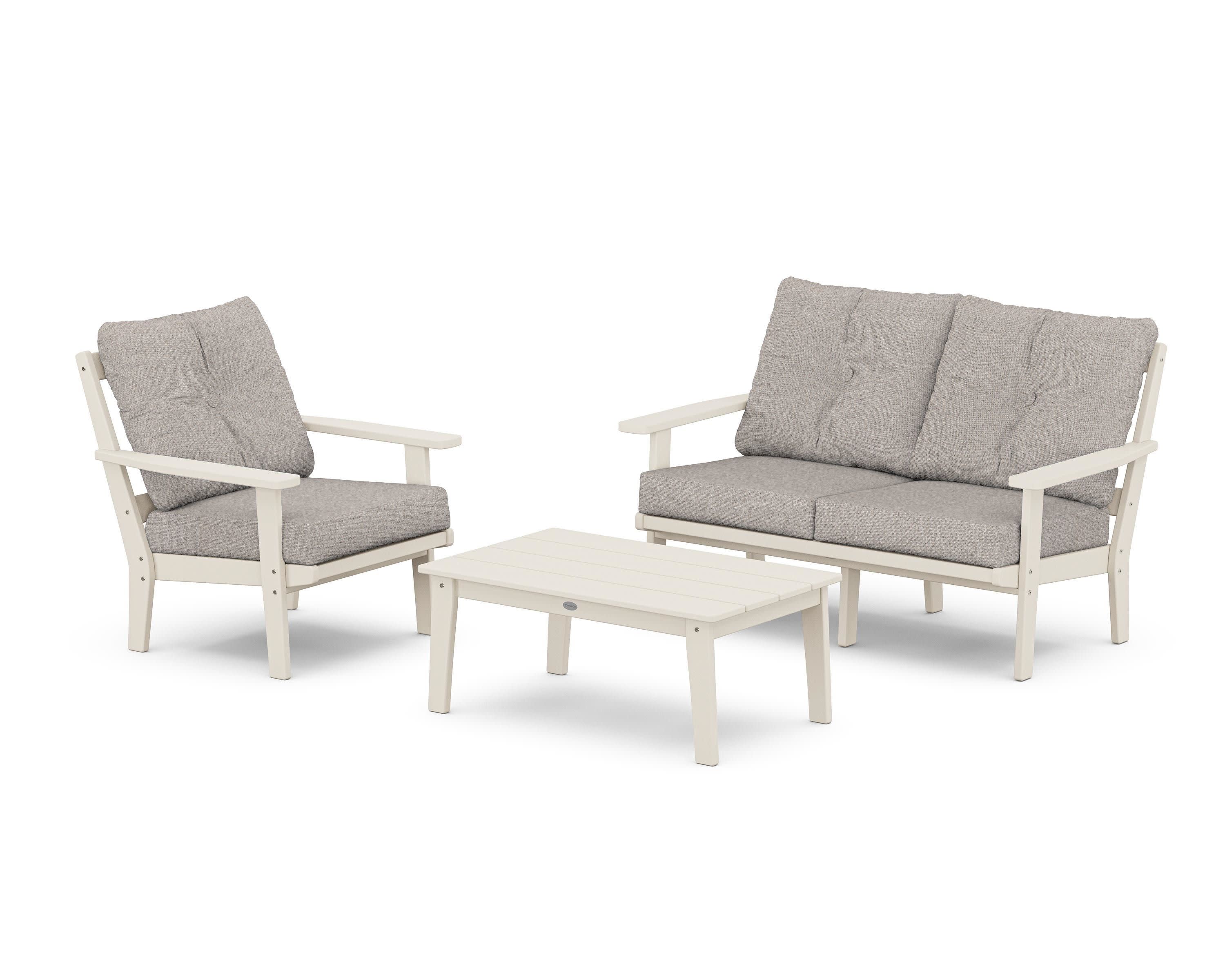 Oxford 3-Piece Deep Seating Set with Loveseat in Sand / Weathered Tweed