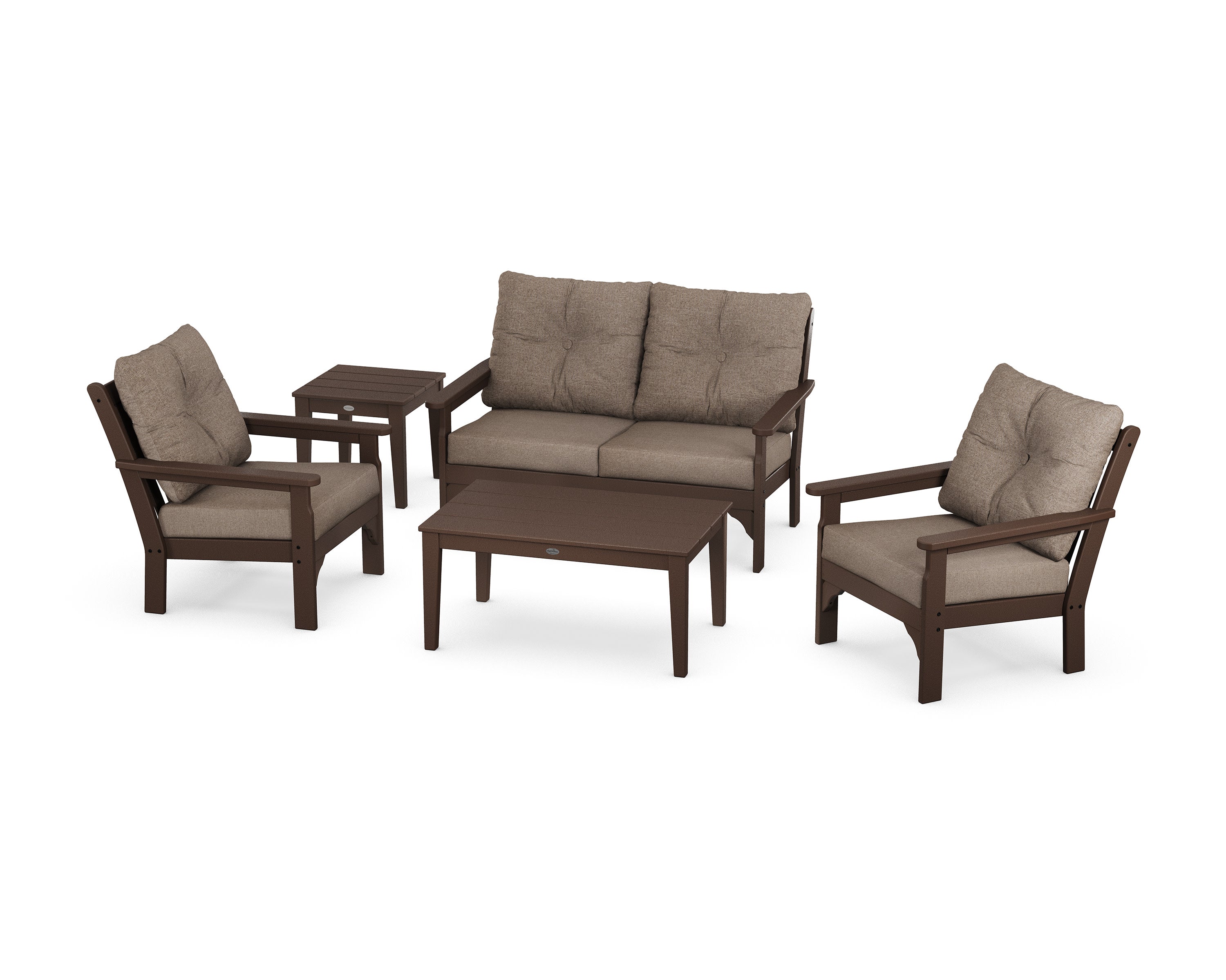 Vineyard 5-Piece Deep Seating Set in Mahogany / Spiced Burlap