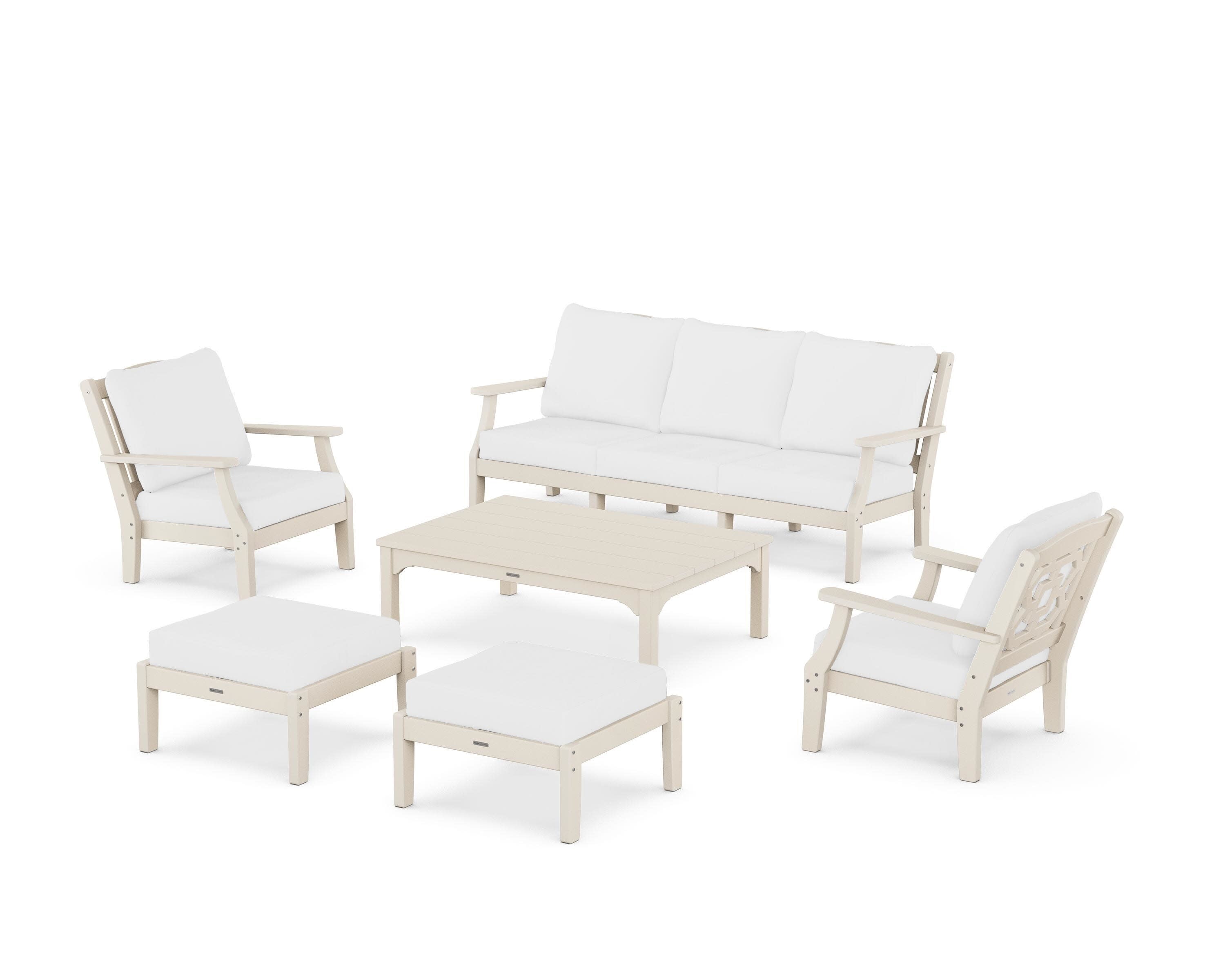 Chinoiserie 6-Piece Lounge Sofa Set in Sand / Natural