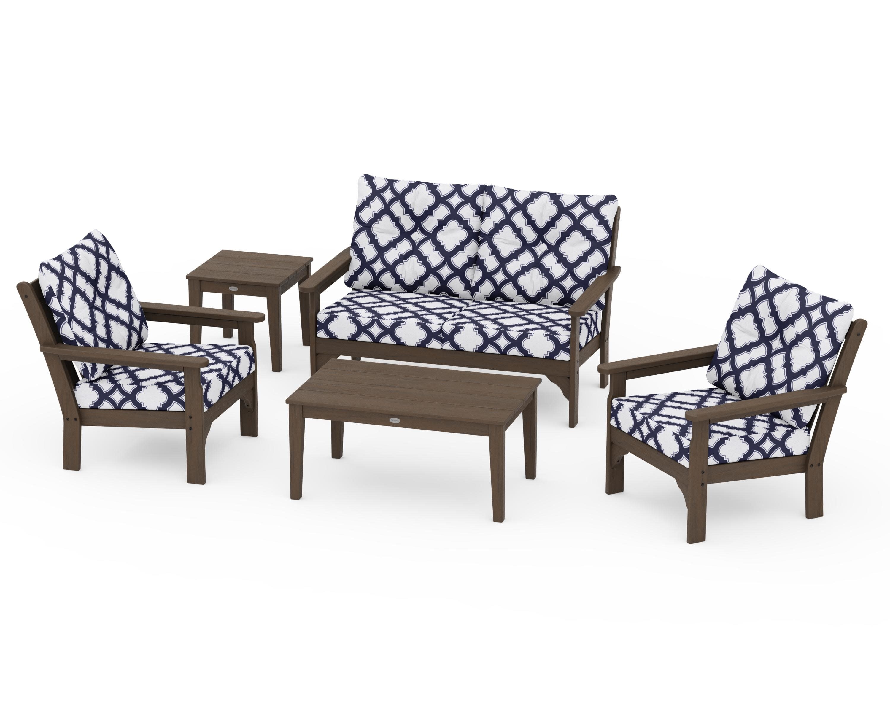 Vineyard 5-Piece Deep Seating Set in Kona / Trellis Navy