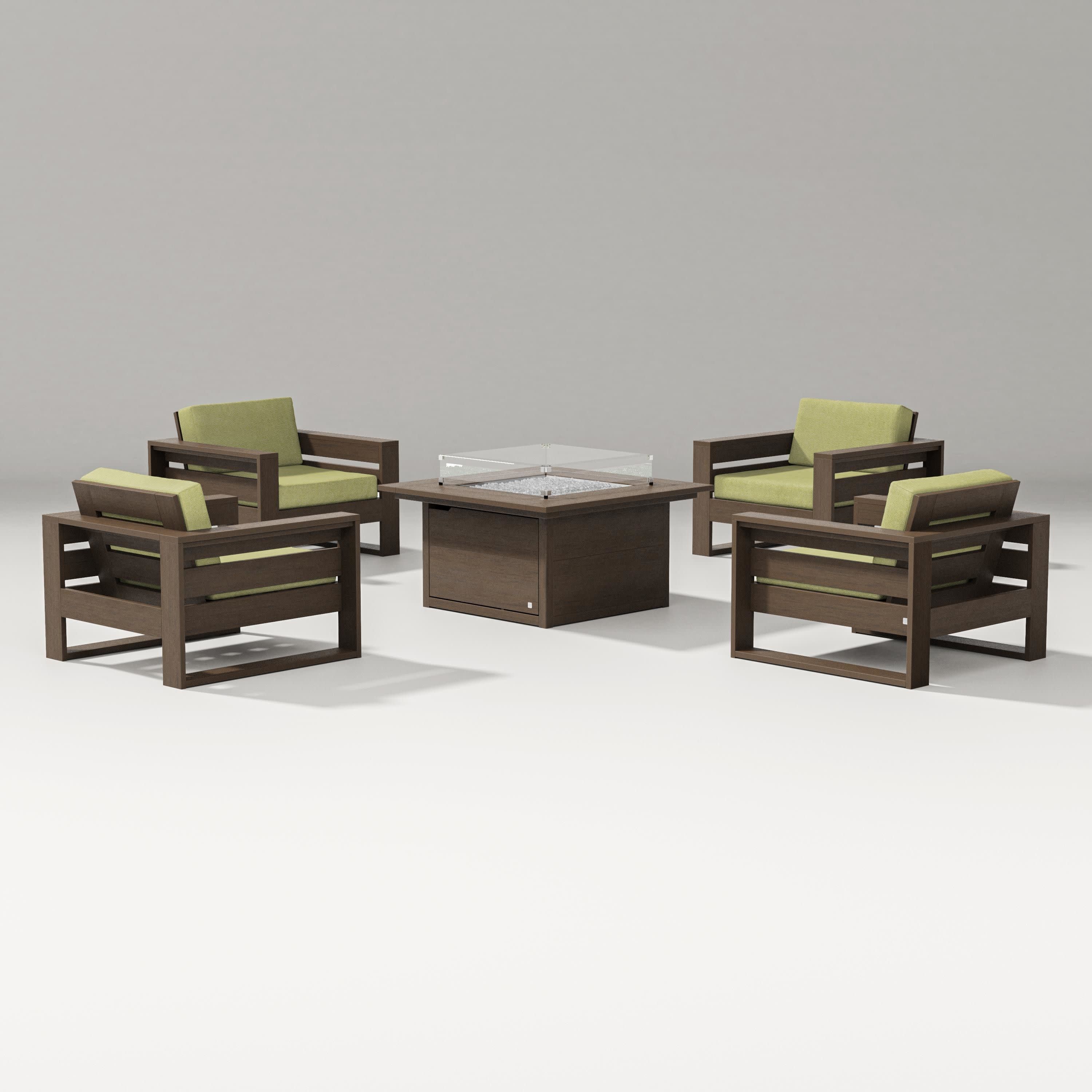 Latitude 5-Piece Lounge Fire Table Set in Kona / Chartreuse Boucle