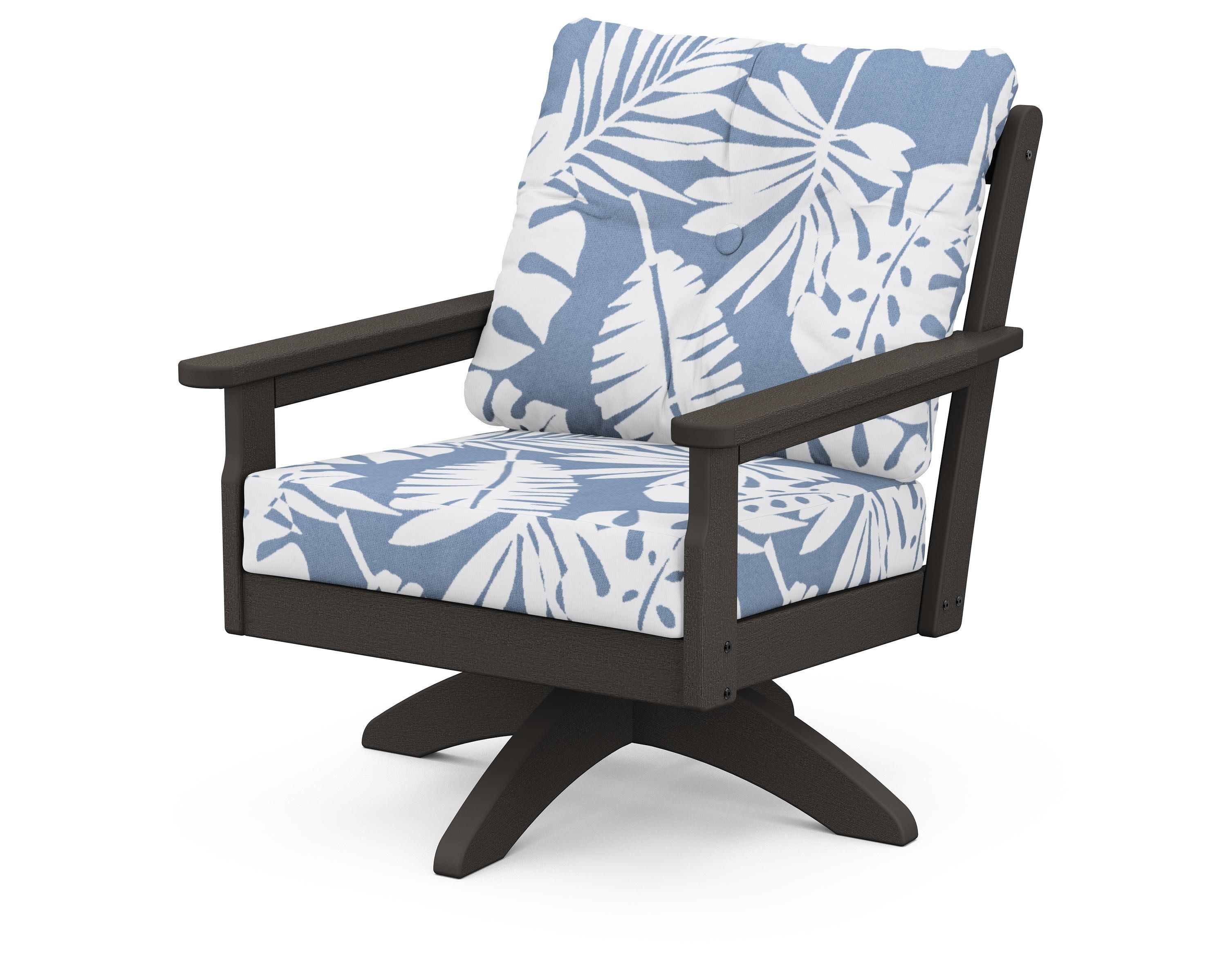 Vineyard Deep Seating Swivel Chair in Vintage Coffee / Leaf Sky Blue