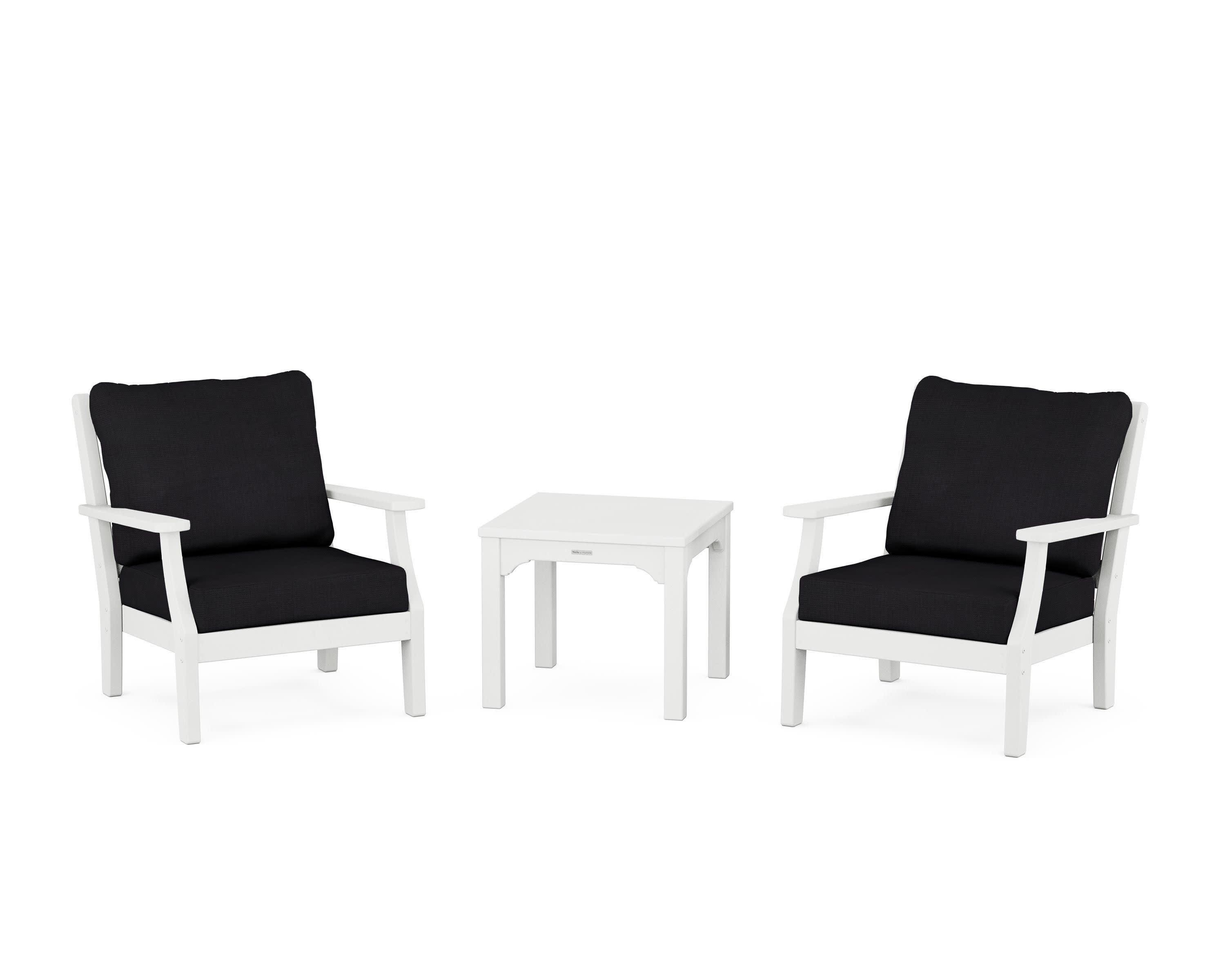 Chinoiserie 3-Piece Deep Seating Set in White / Midnight Linen