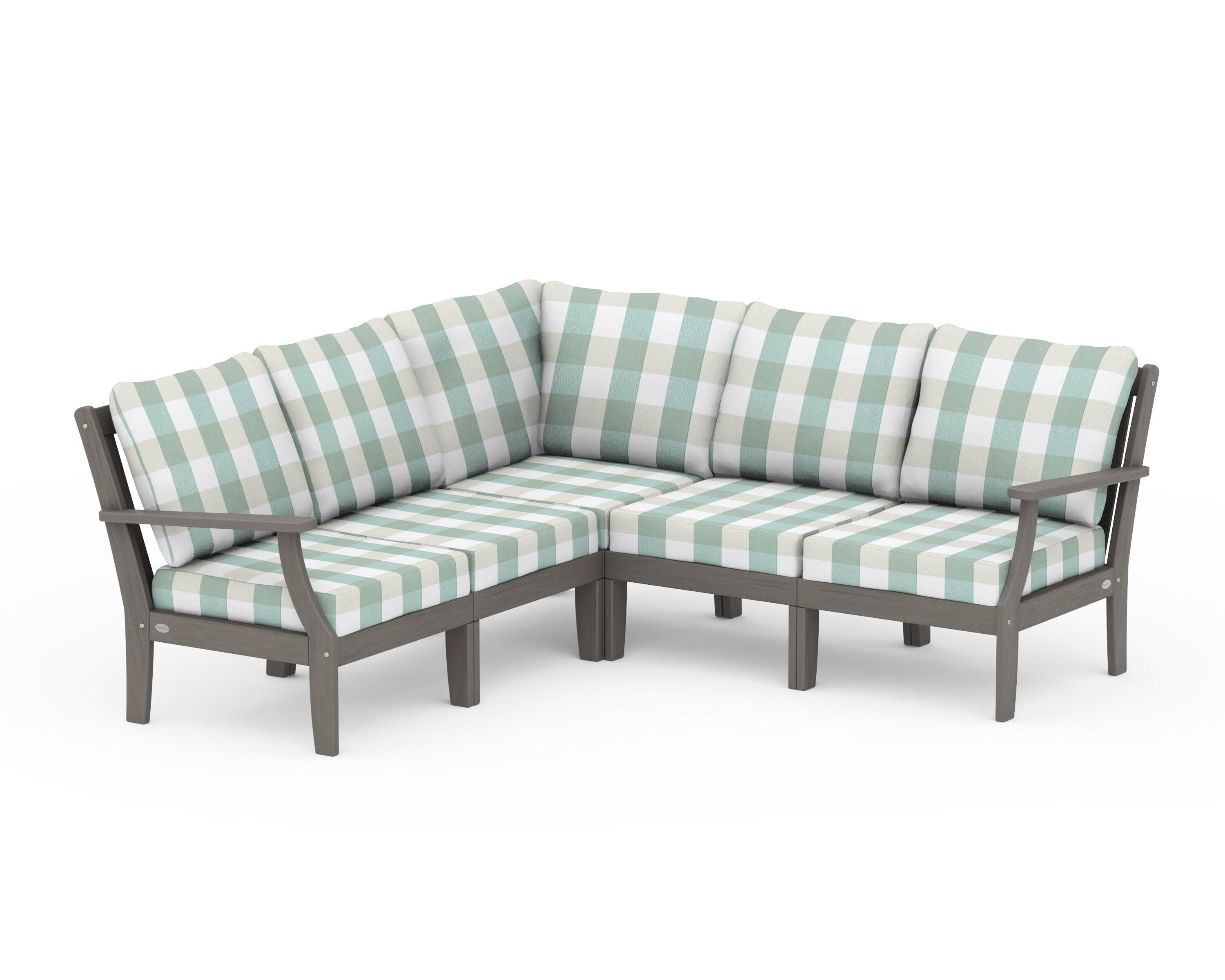 Braxton Modular 5-Piece Deep Seating Set in Driftwood / Buffalo Plaid Glacier Spa