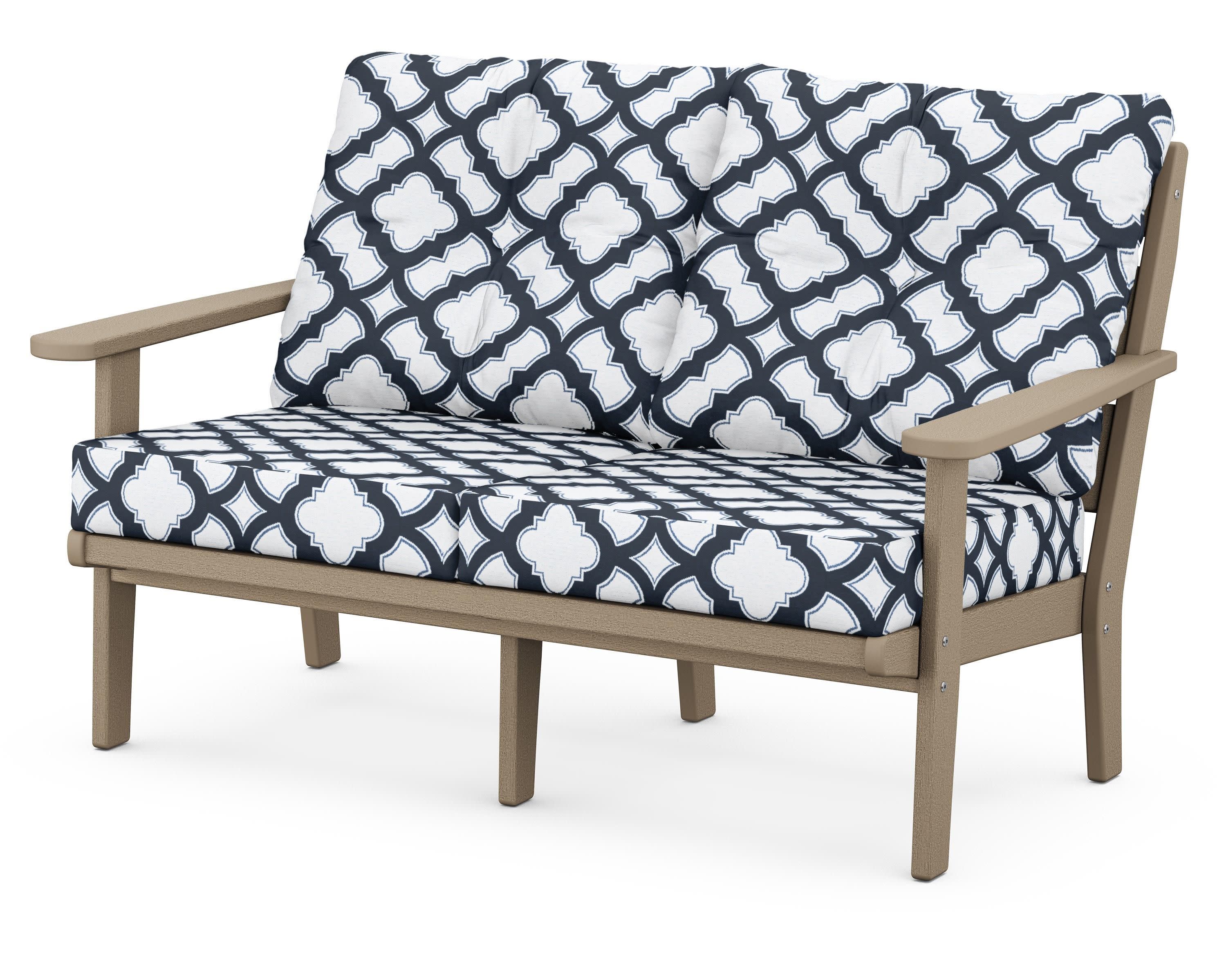 Lakeside Deep Seating Loveseat in Vintage Sahara / Trellis Marine Indigo
