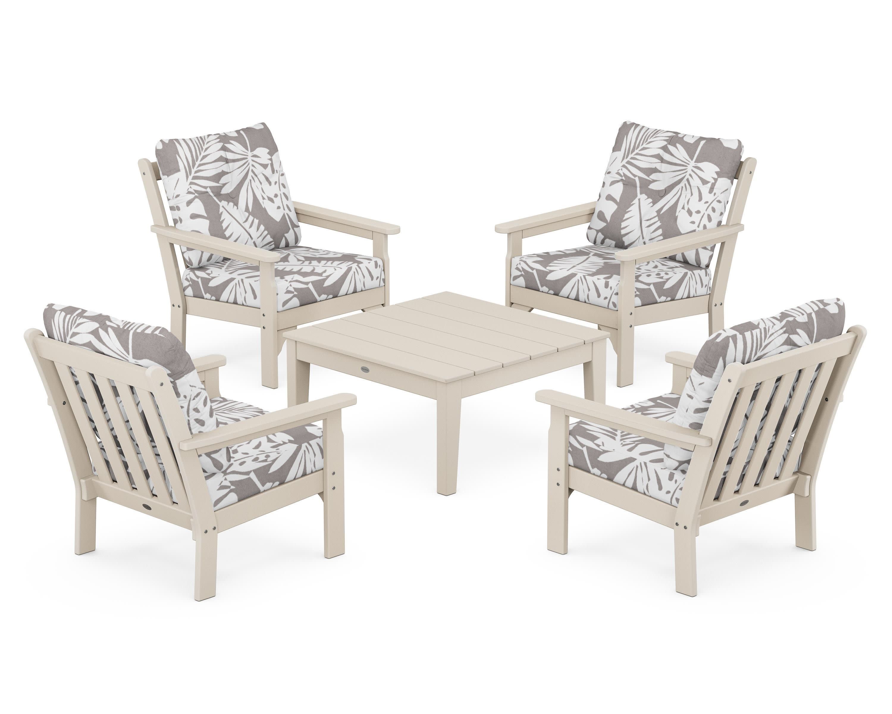 Vineyard 5-Piece Deep Seating Conversation Set in Sand / Leaf Grey Mist