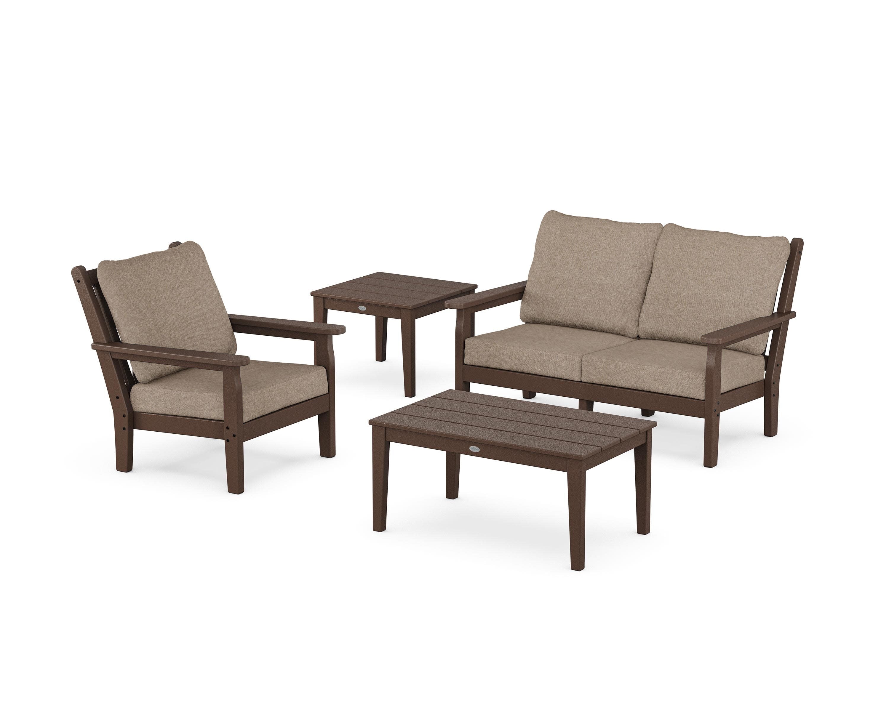 Chippendale 4-Piece Deep Seating Set in Mahogany / Spiced Burlap