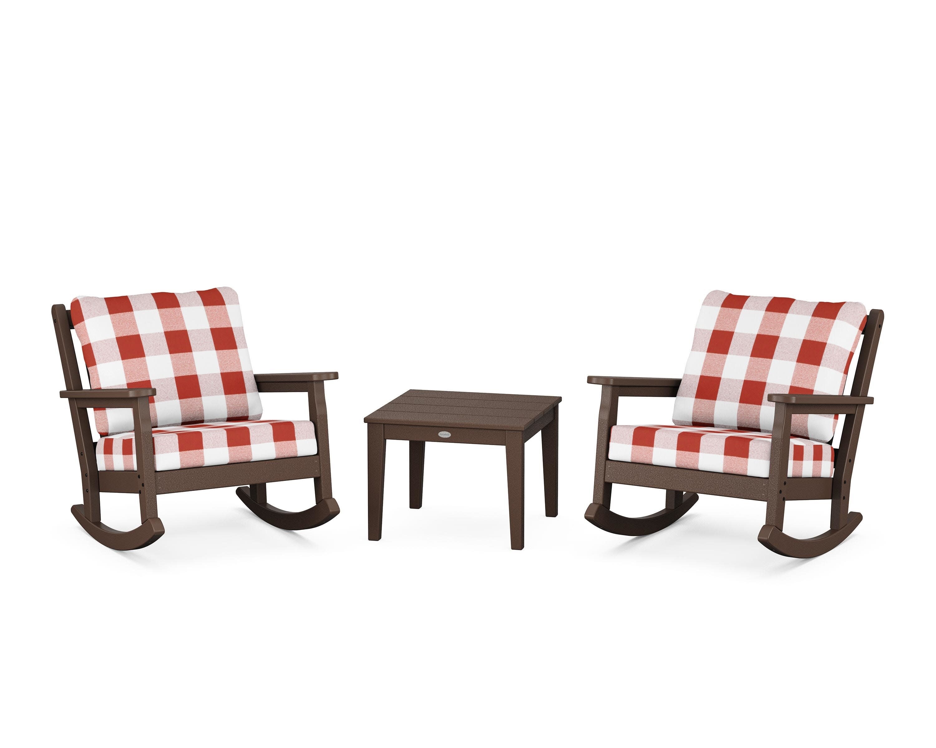 Chippendale 3-Piece Deep Seating Rocker Set in Mahogany / Buffalo Plaid Crimson