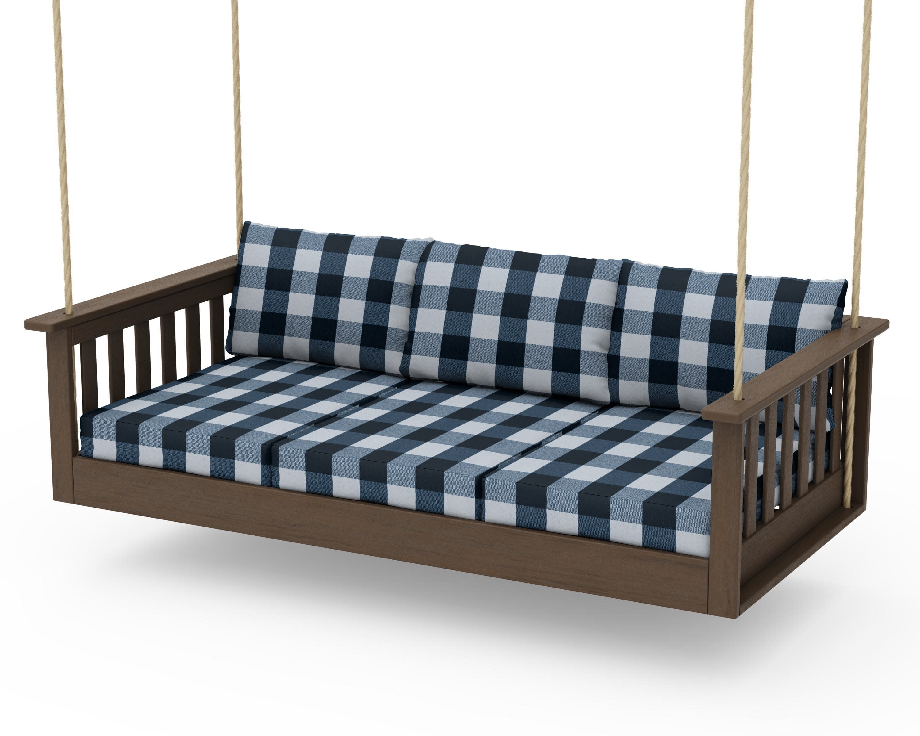 Vineyard Daybed Swing in Kona / Buffalo Plaid Marine Indigo