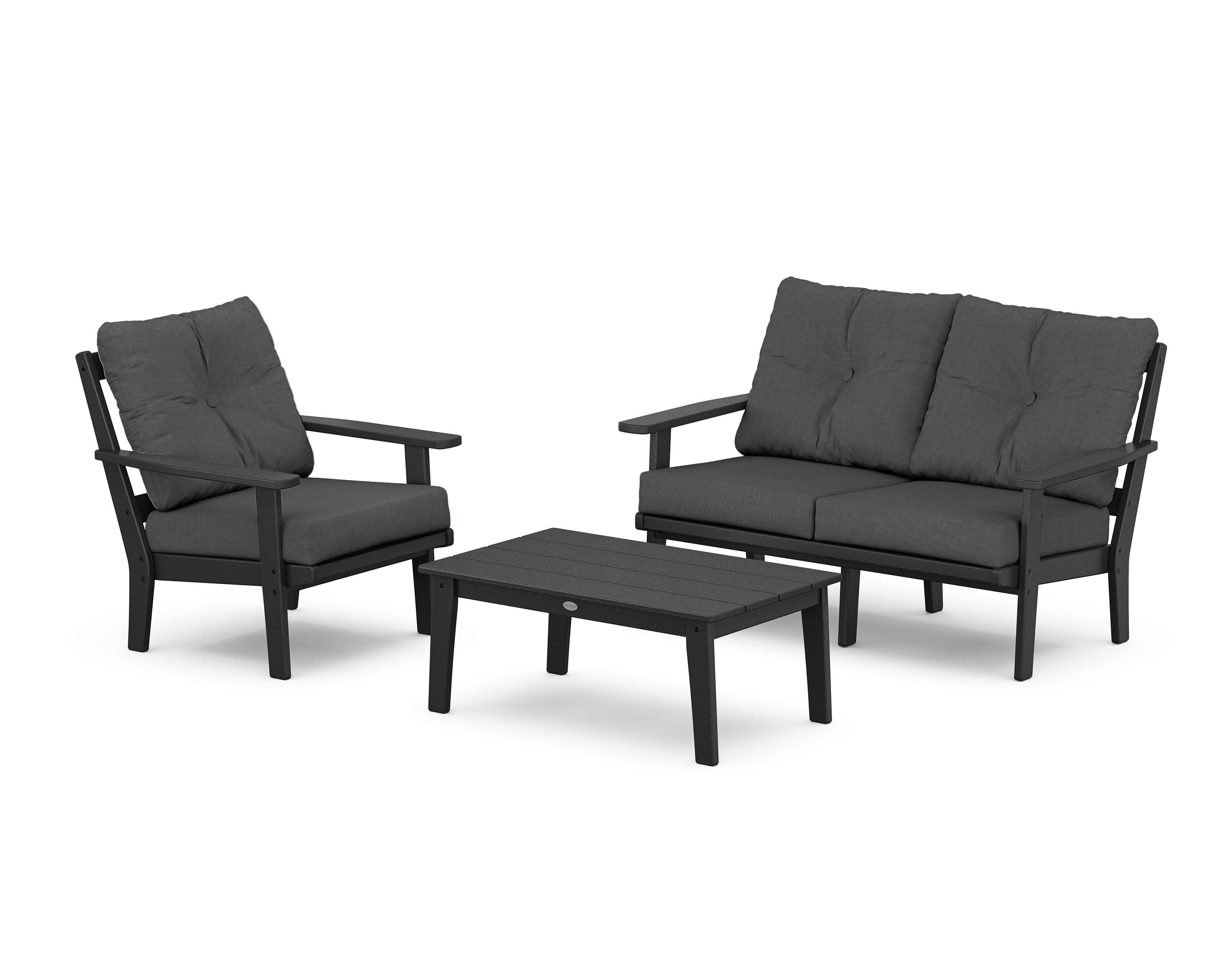 Prairie 3-Piece Deep Seating Set with Loveseat in Black / Spectrum Carbon