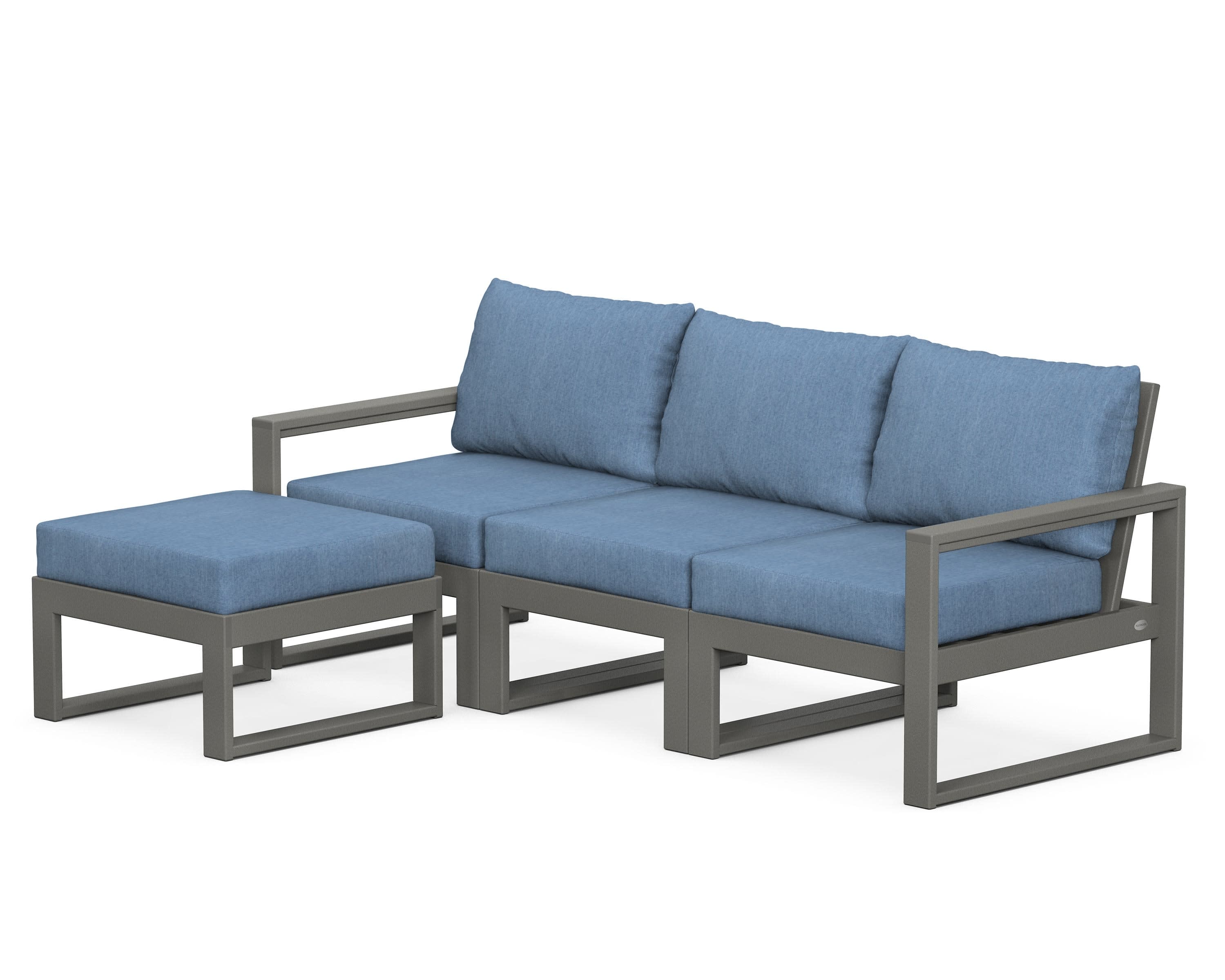 EDGE 4-Piece Modular Deep Seating Set with Ottoman in Slate Grey / Sky Blue