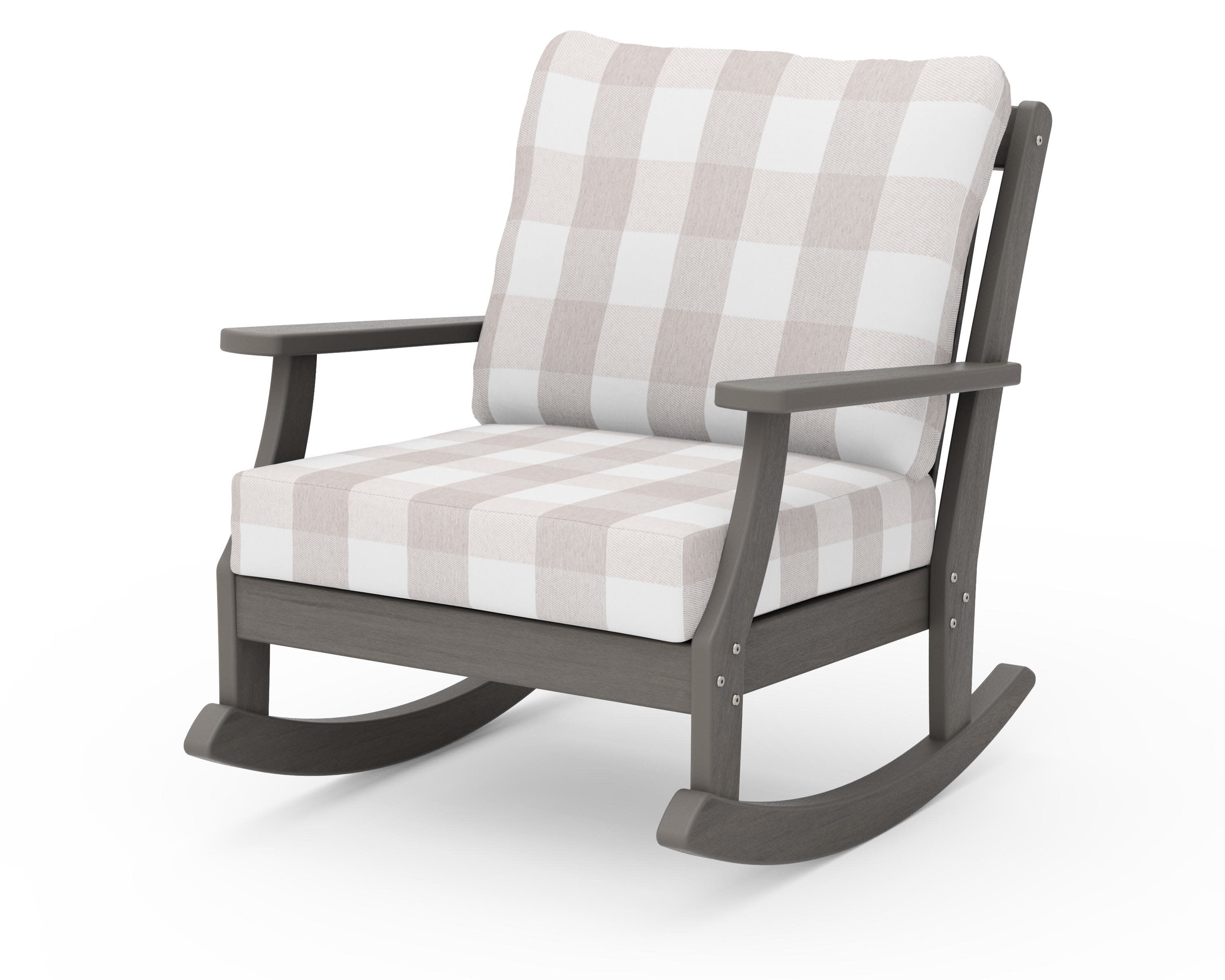 Braxton Deep Seating Rocking Chair in Driftwood / Buffalo Plaid Dune Burlap